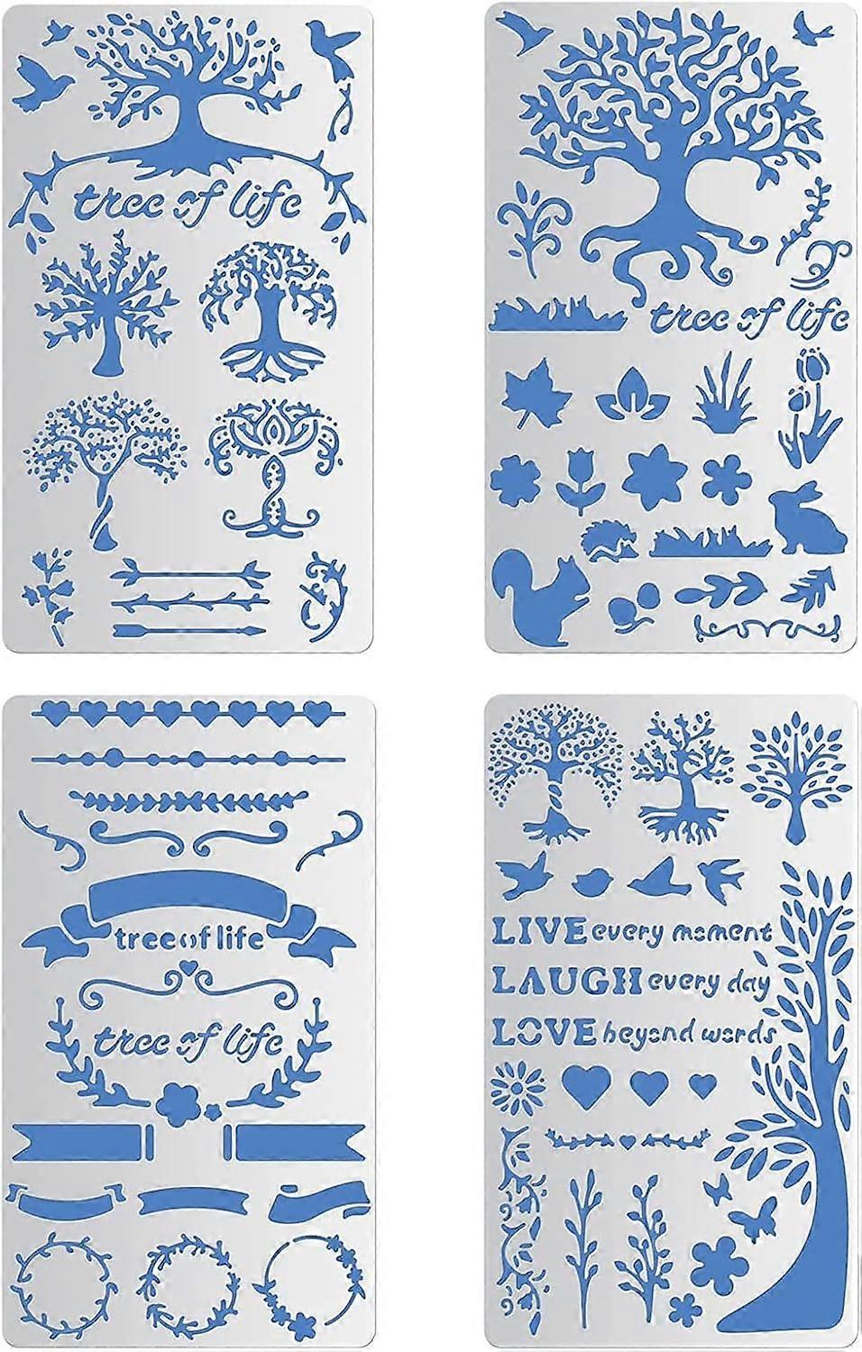 4PCS 17.5x10cm Tree of Life Metal Stencils Templates for Wood carving Drawings and Woodburning Engraving and Scrapbooking Project