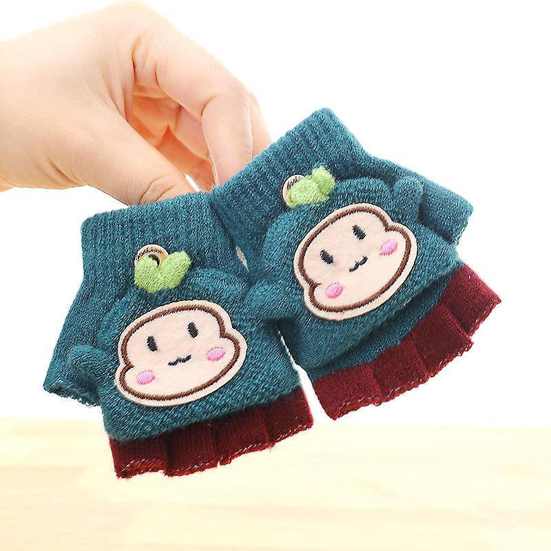 Children's Clamshell Winter Warm Primary School Cute Writing Exposed Finger Gloves