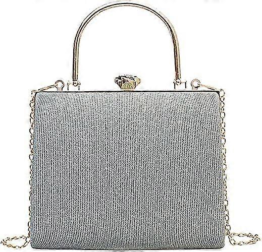 Top Handle Evening Clutch Handbags Gold Chain Crossbody Bag Square Box Shape Tote Pursez-silver