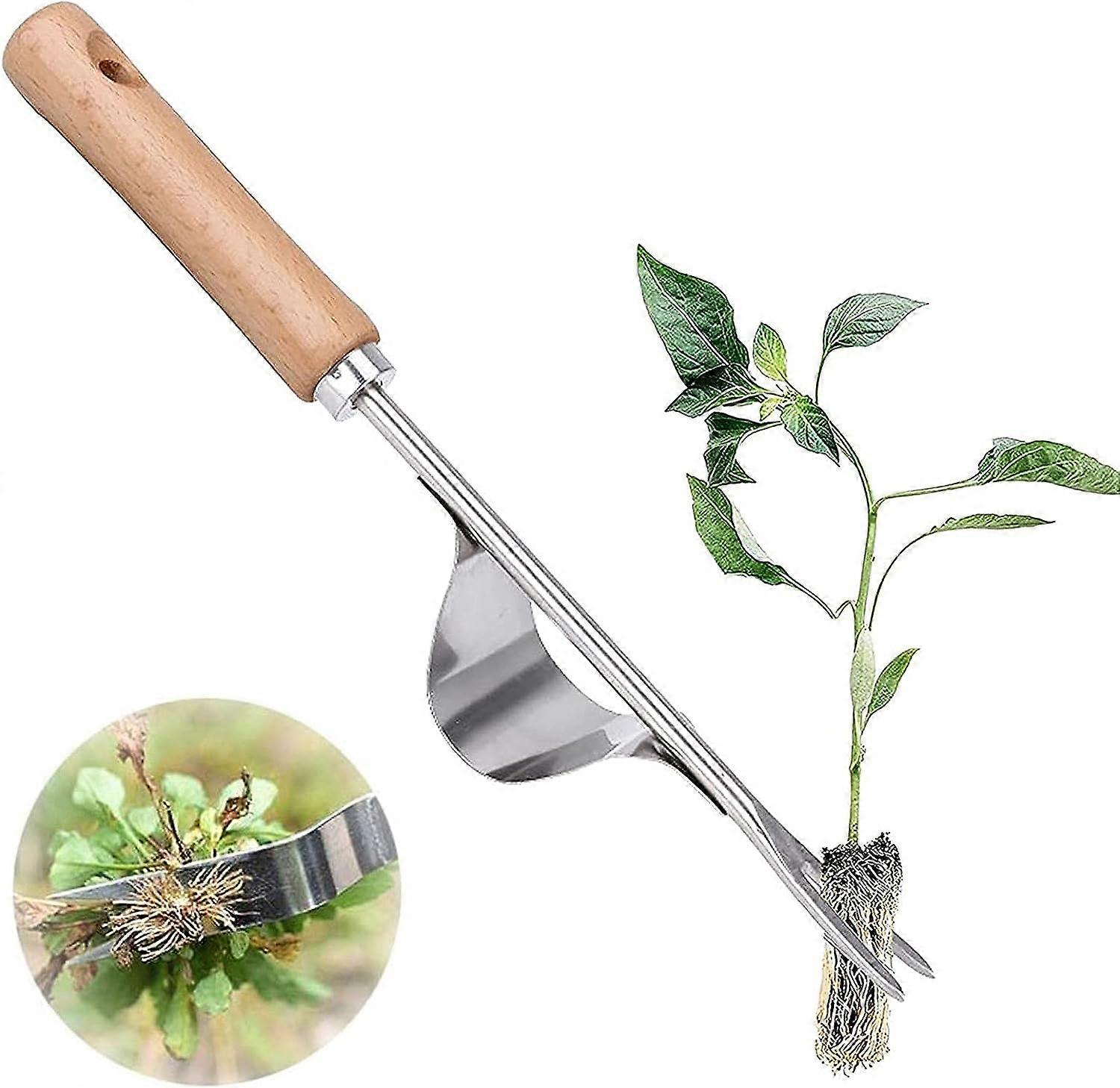 1pcs Hand Weeding Tool Stainless Steel Hand Weeder with Wooden Handle Hand Weeding Tool for Weeding Handle Dandelion Puller Garden Lawn