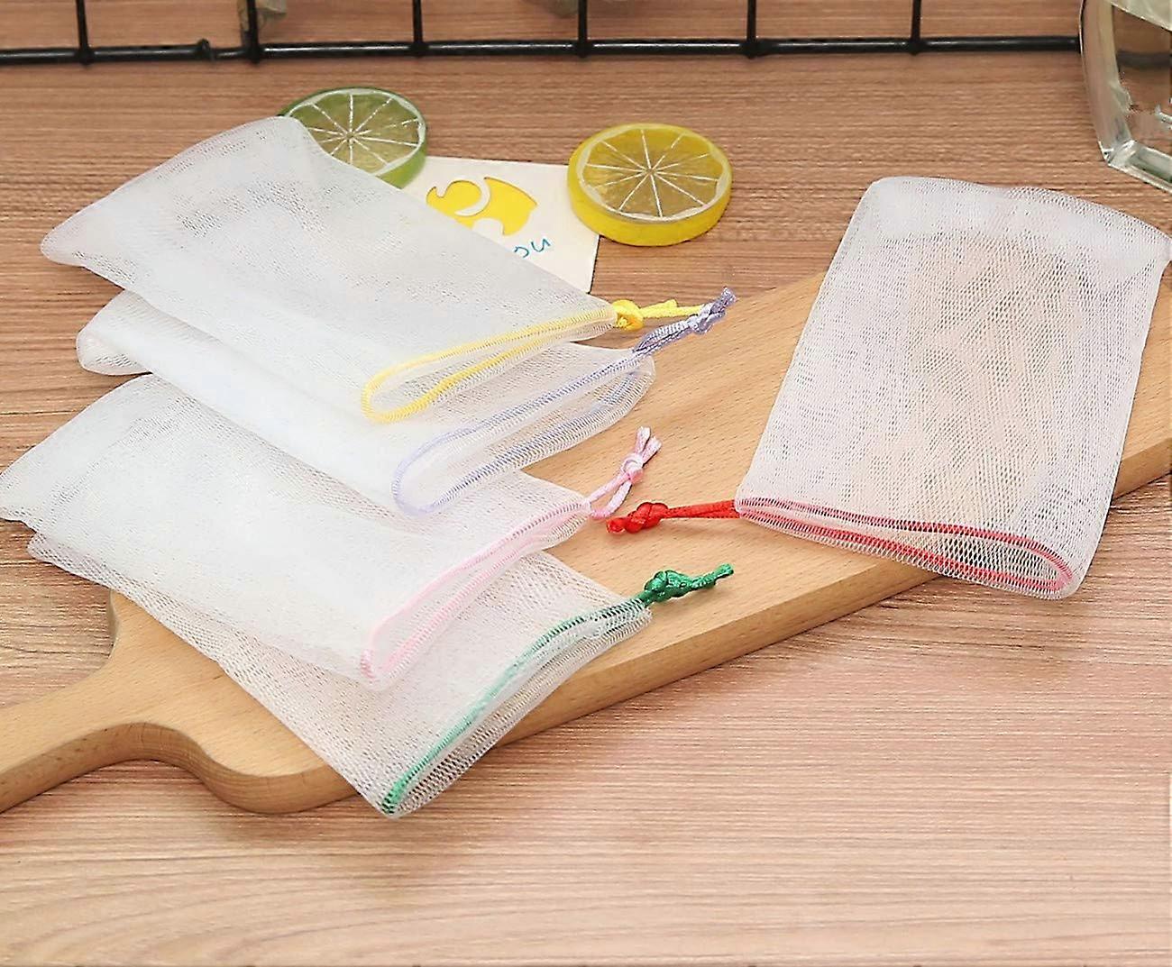 10 PCS Exfoliating Mesh Soap Pouch Bubble Foam Double Layer Net Soap Sack Saver Pouch Drawstring Holder Bags (Color Random)