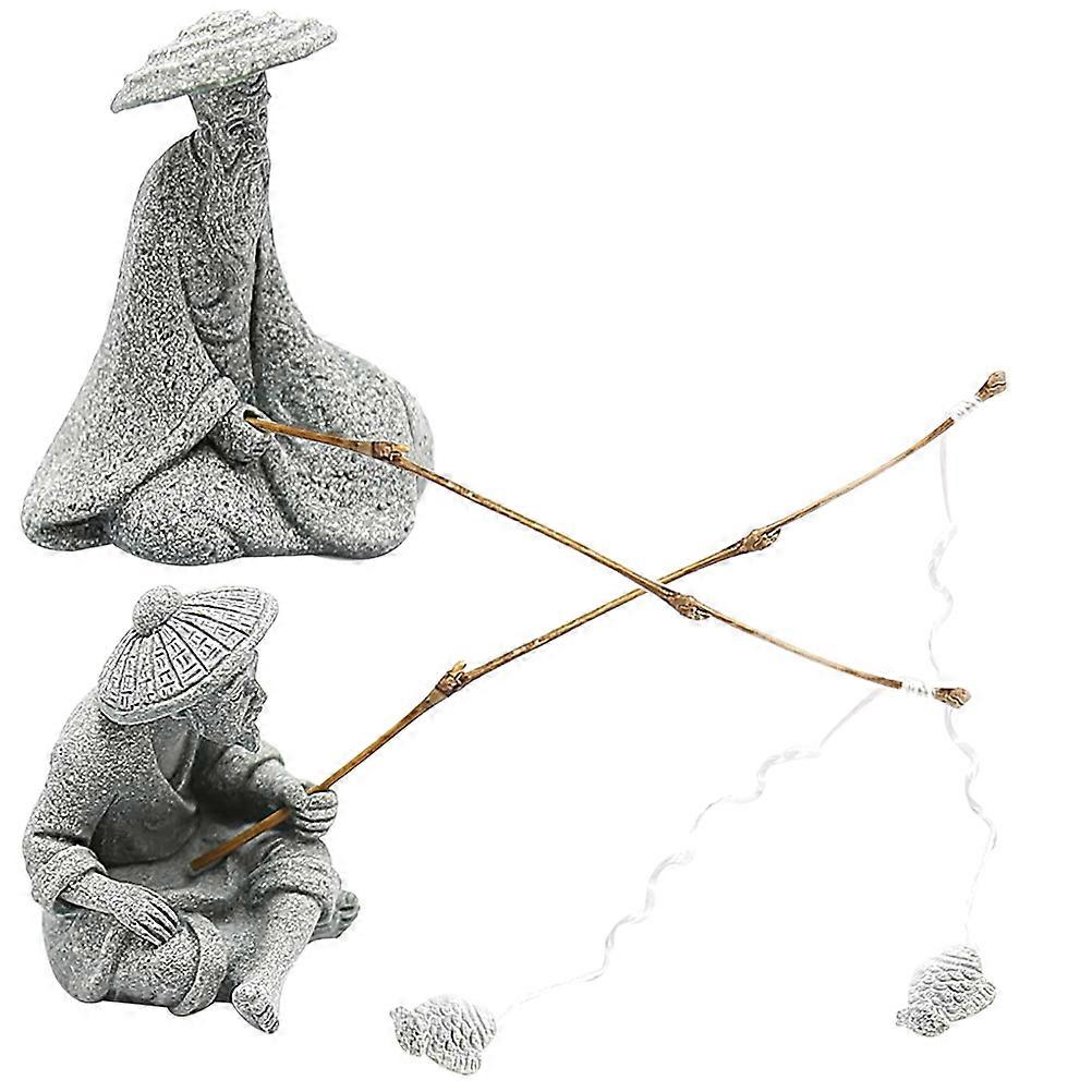 1 Set of Rockery Flower Bonsai Landscaping Fisherman Sandstone Fisherman Statues