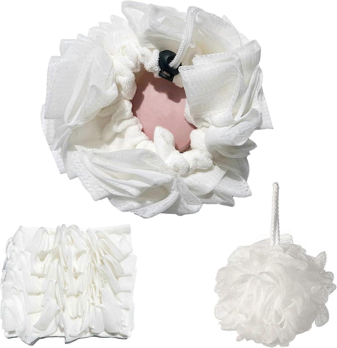 2-in-1 Bath Soap Sponge Body Shower Mesh Pouf Bath Spong Exfoliating loofah Sponge Drawstring Wrapped