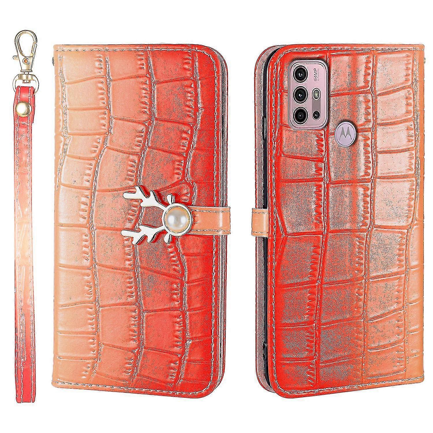 Elk Pattern Phone Case For Moto G10 G30 With Card Holder, Lanyard, Pu Leather Material, Wallet Function, Corner Fall Protection