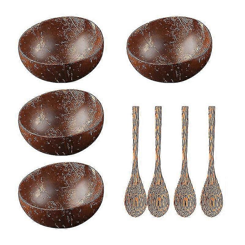 yougangnatural Coconut Shell Bowl Spoon Fork Dinning Set Tableware Dessert Mixing Cups