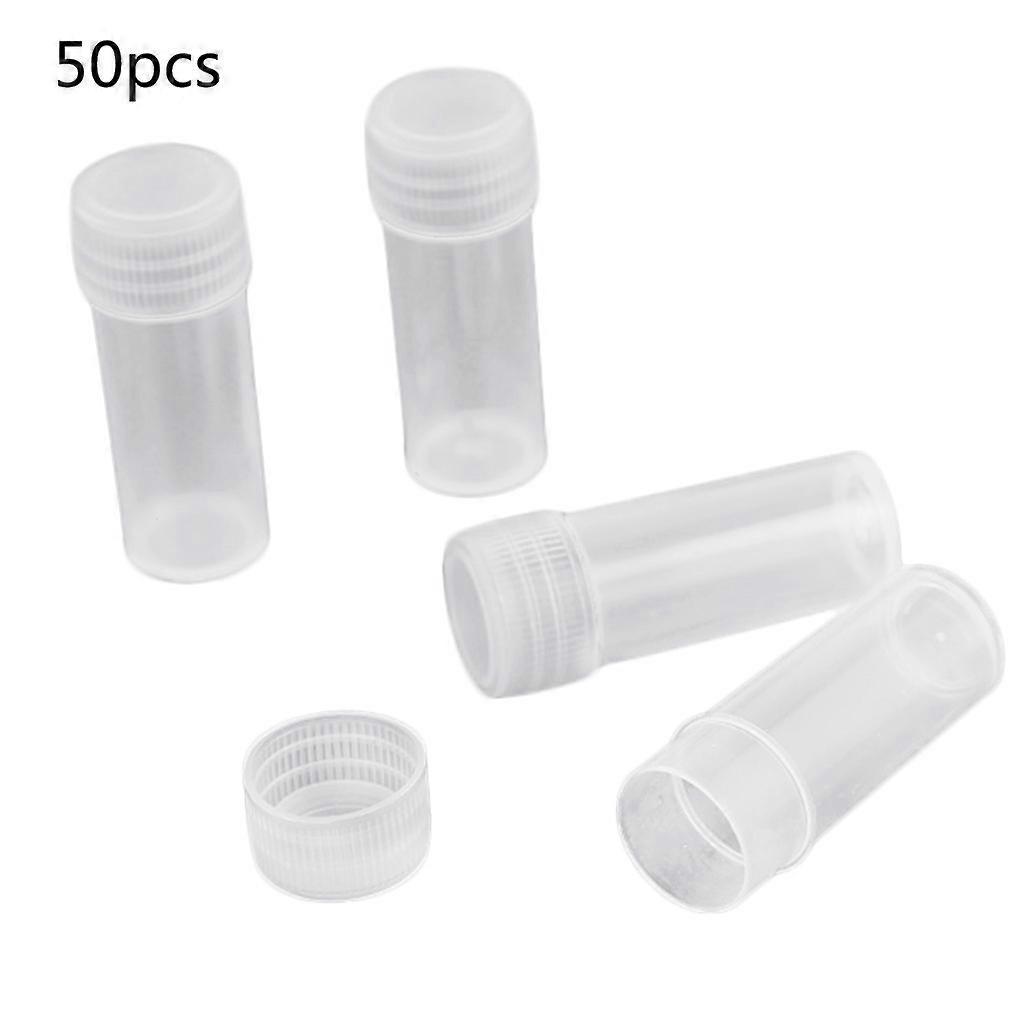 50 Pcs 5ml Plastic Sample Bottle Small Barrel Test Tube Vials Translucent Liquid Powder Capsule Mini Storage Container Dispenser