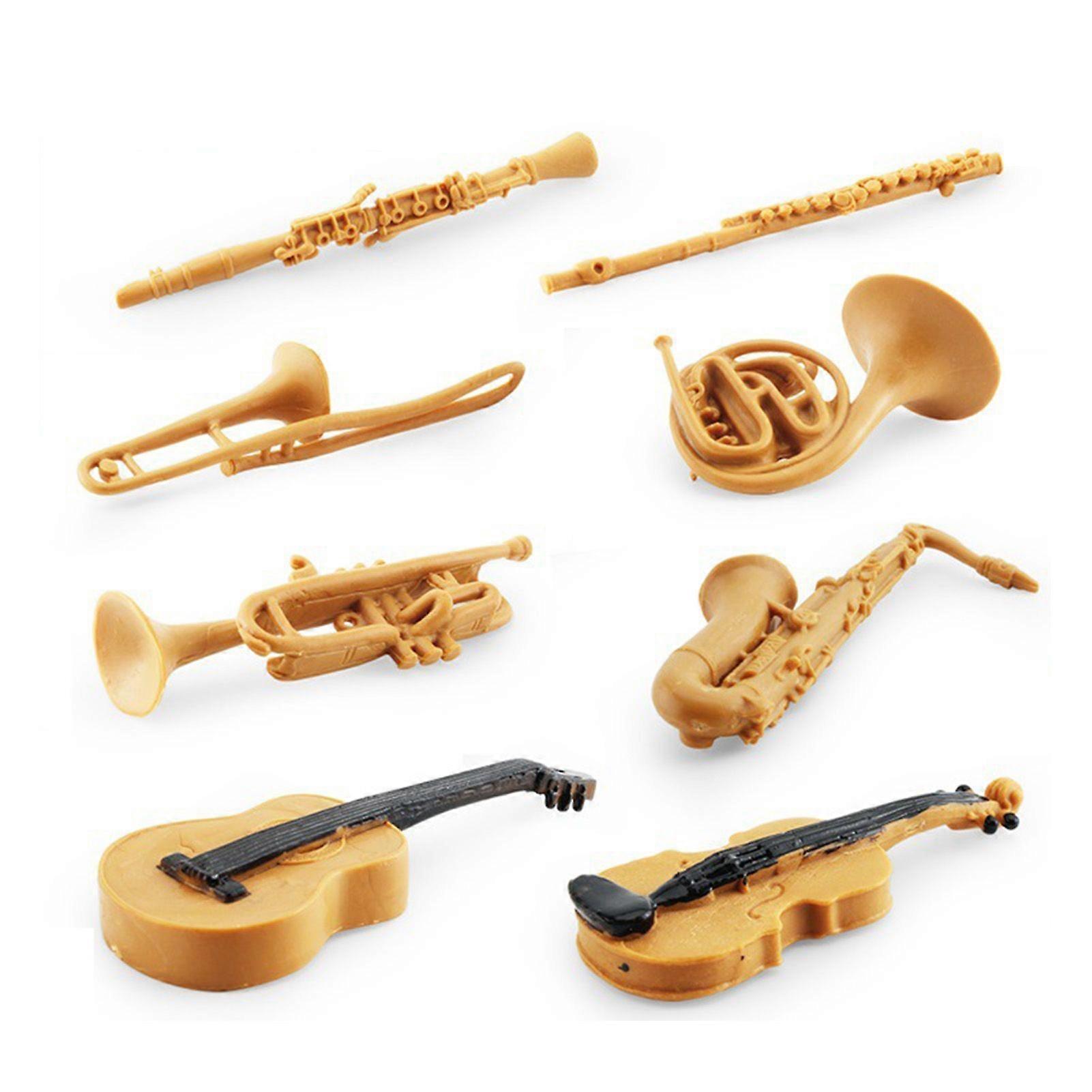 8pcs/set Realistic Musical Instruments PVC Desktop Ornaments Delicate and Compact Saxophone Guitar Figurines for Home