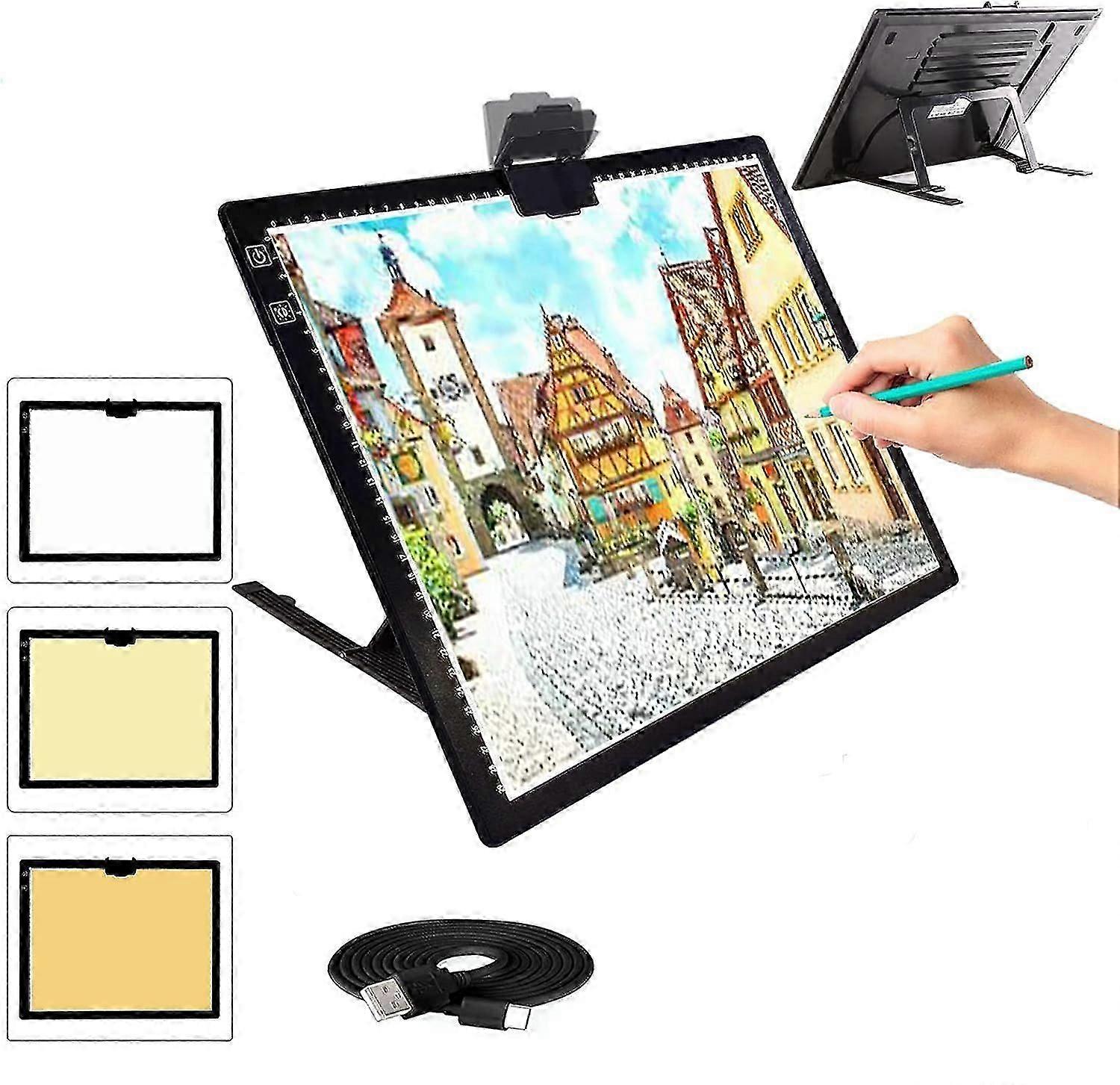 A3 Copying Drawing Board Pad, Wireless Powered Box 3 Colors Stepless Dimmable And 6 Levels Of Brightness Board For Tracing,