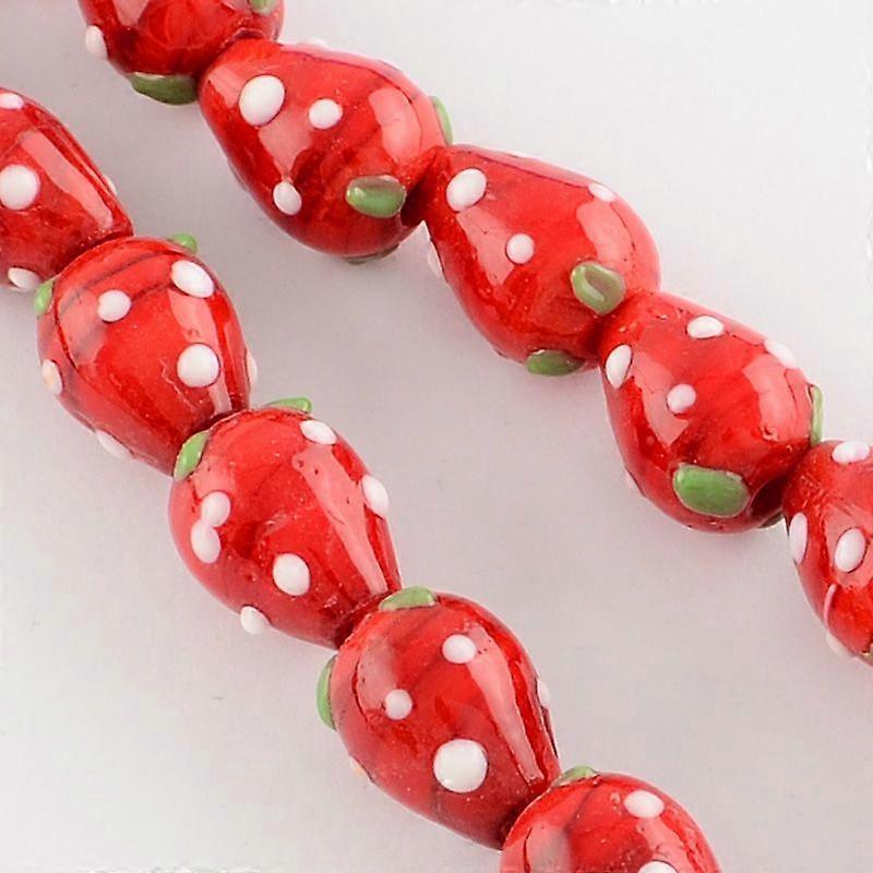Handmade Lampwork 3D Strawberry Beads Red 13~16x11mm Hole: 2mm
