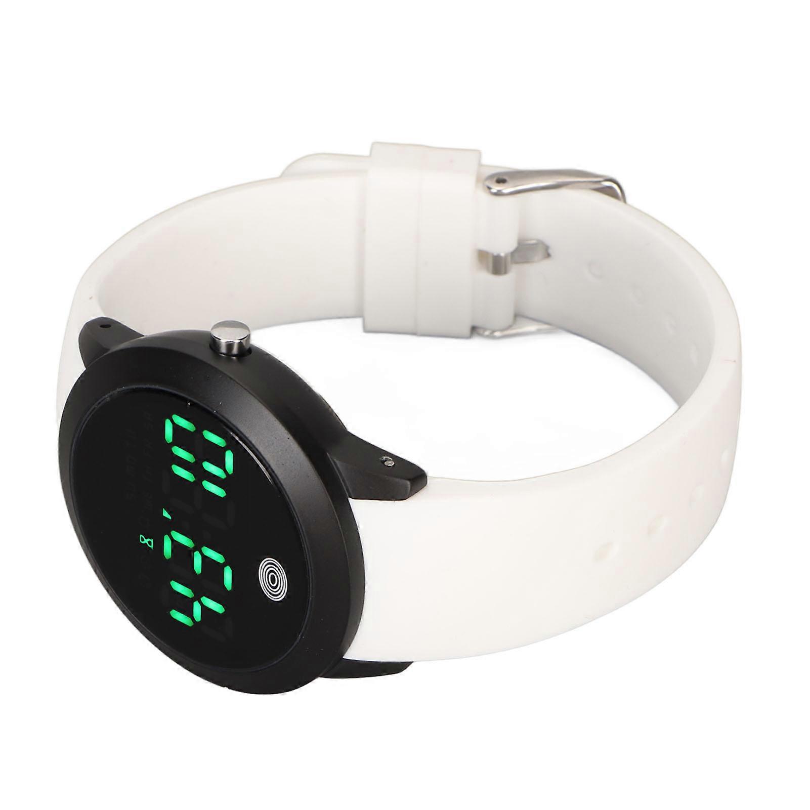 Digital Waterproof Sports Watch Black Shell White Band Touch Timer