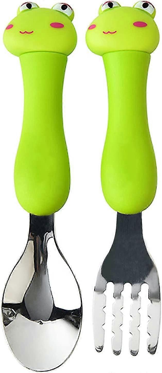 ldren's Stainless Steel Cutlery, Fork And Spoon Set 1 Sets, With Cartoon Animals With Box (frog),4221