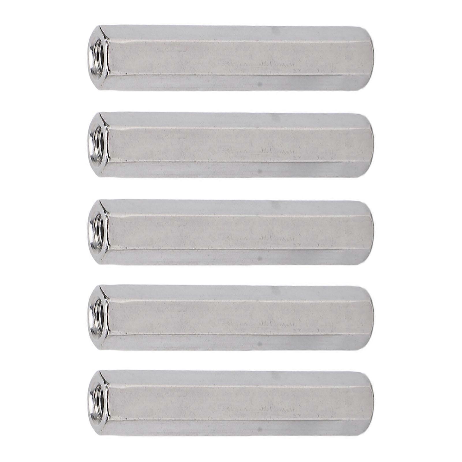 5Pcs M8 x 1.25-13 L65mm Stainless Steel Hex Coupling Nut Silver