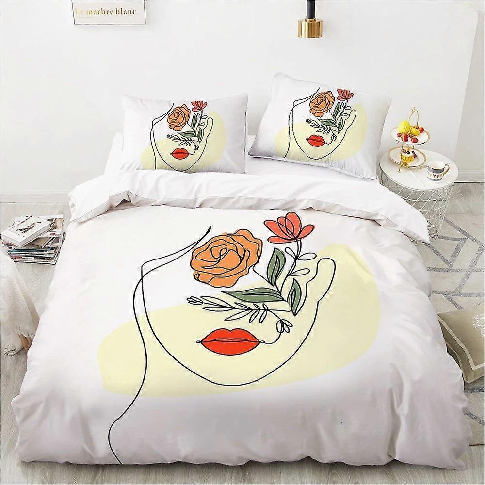v2662 Draps de lit nordique simple dessin au trait continu roi reine housse de couette ArtPainting ensemble de literie abstrait Stick Figure polyester housse de couette 3-Pi