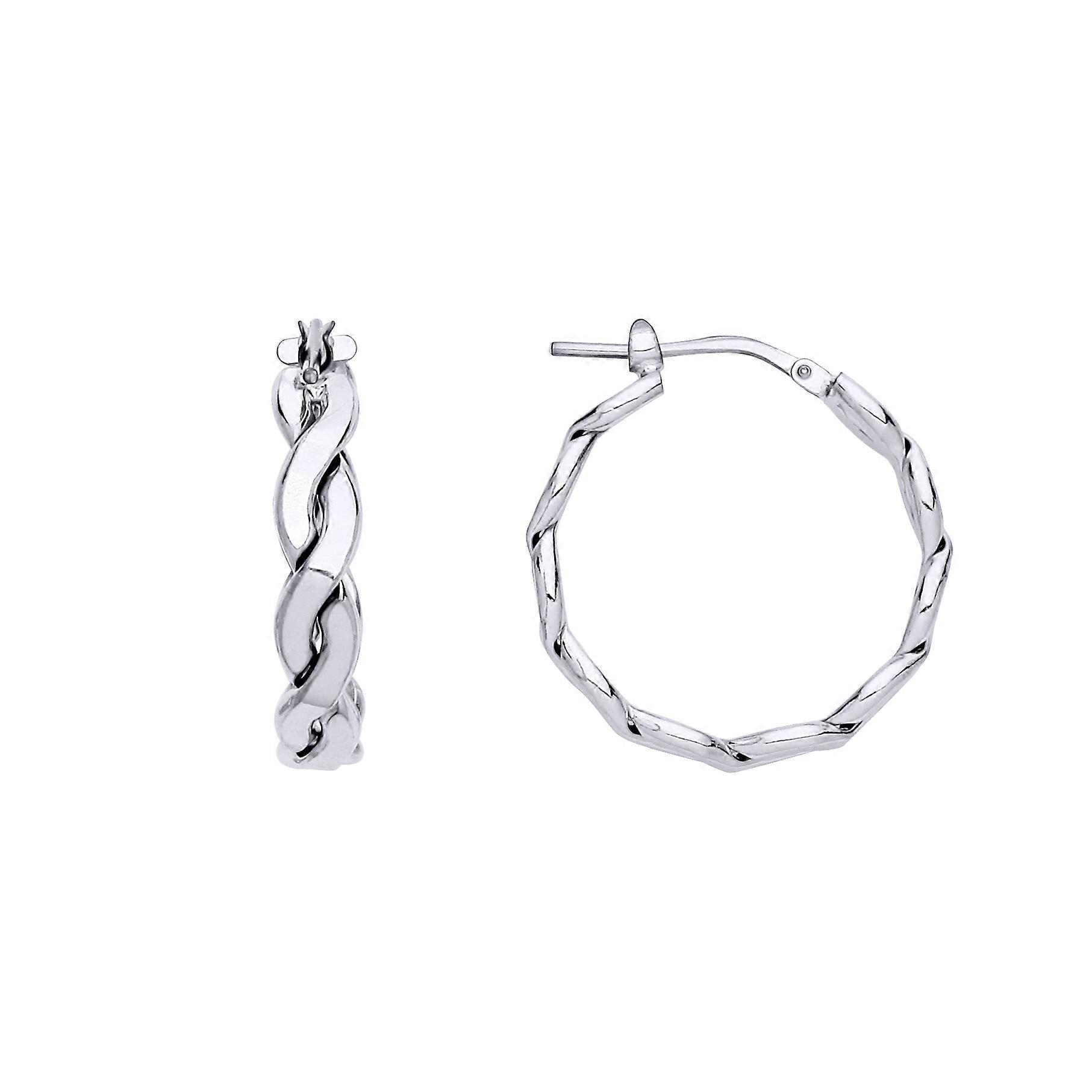 Jewelco London 镀铂金纯银扁平波浪扭曲环形耳环 25 毫米 5 毫米