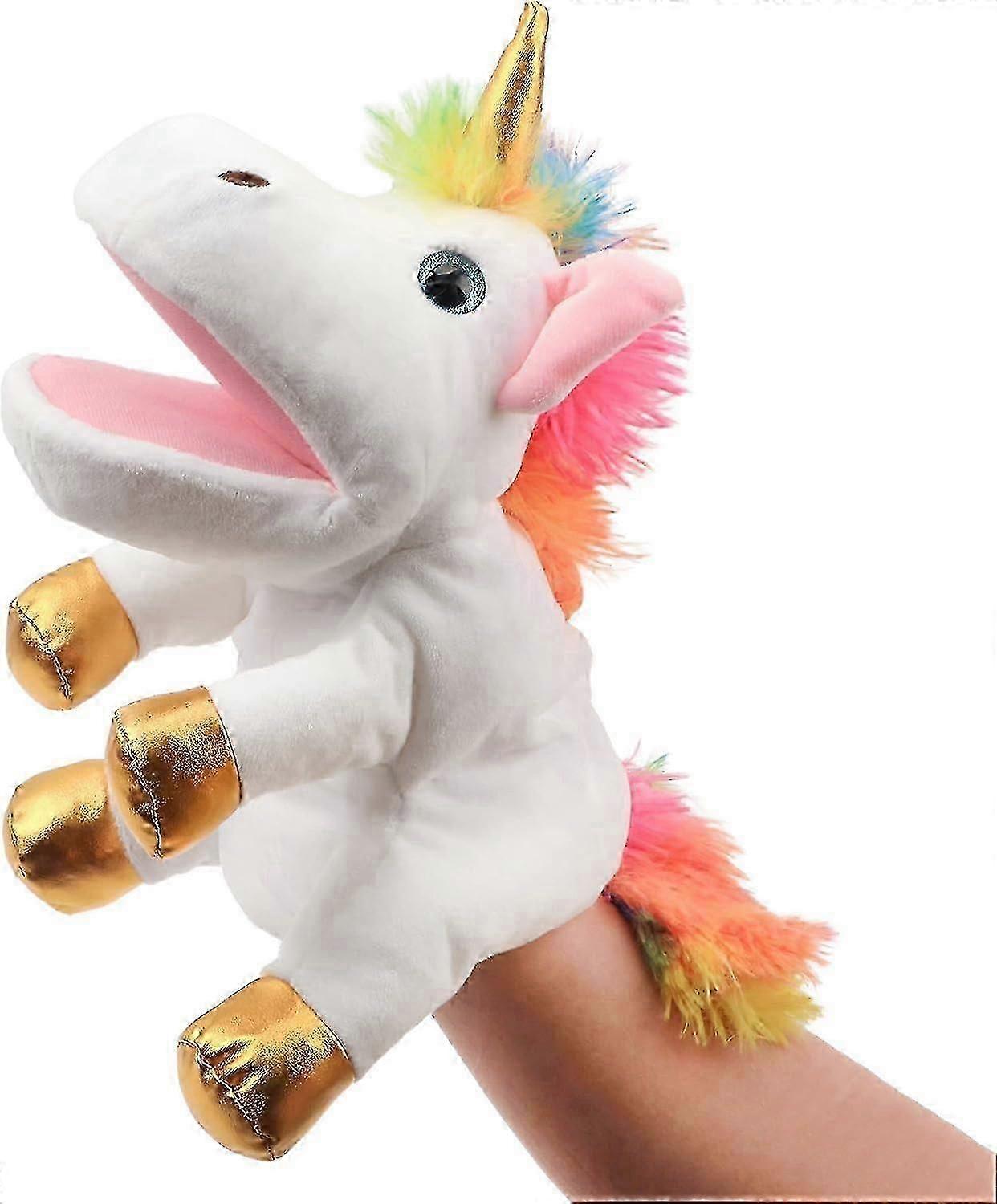 Plush Unicorn Hand Puppet With Open Movable Mouth For Imaginative Play, Role Play, Interactive Toy For Storytelling Teaching Puppet Theater, Birthday