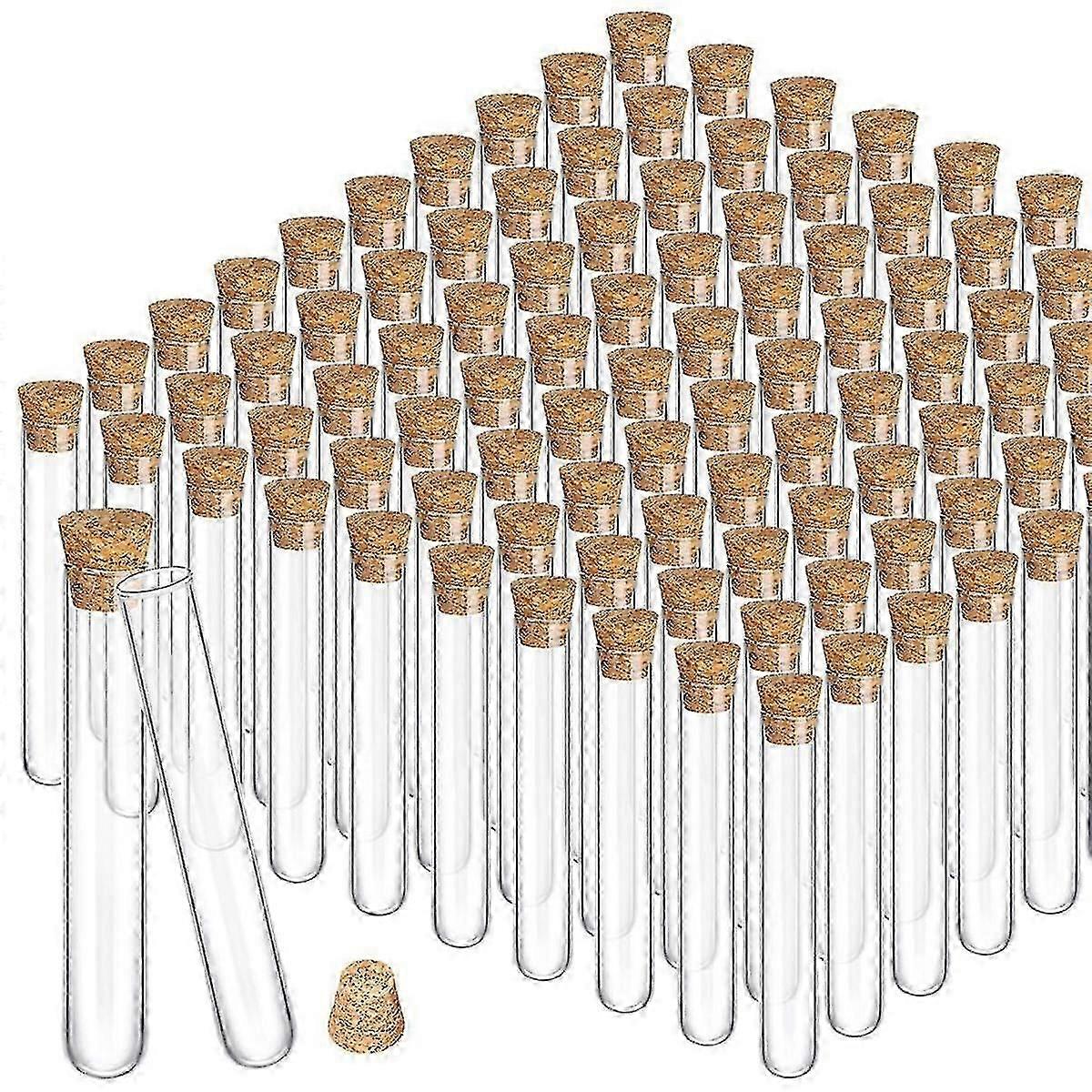 100pcs Glass Test Tubes With Cork Clear Stoppers Round Bottom Lab Test Alcohol Tampons Tubes Container(15x100mm/13ml)