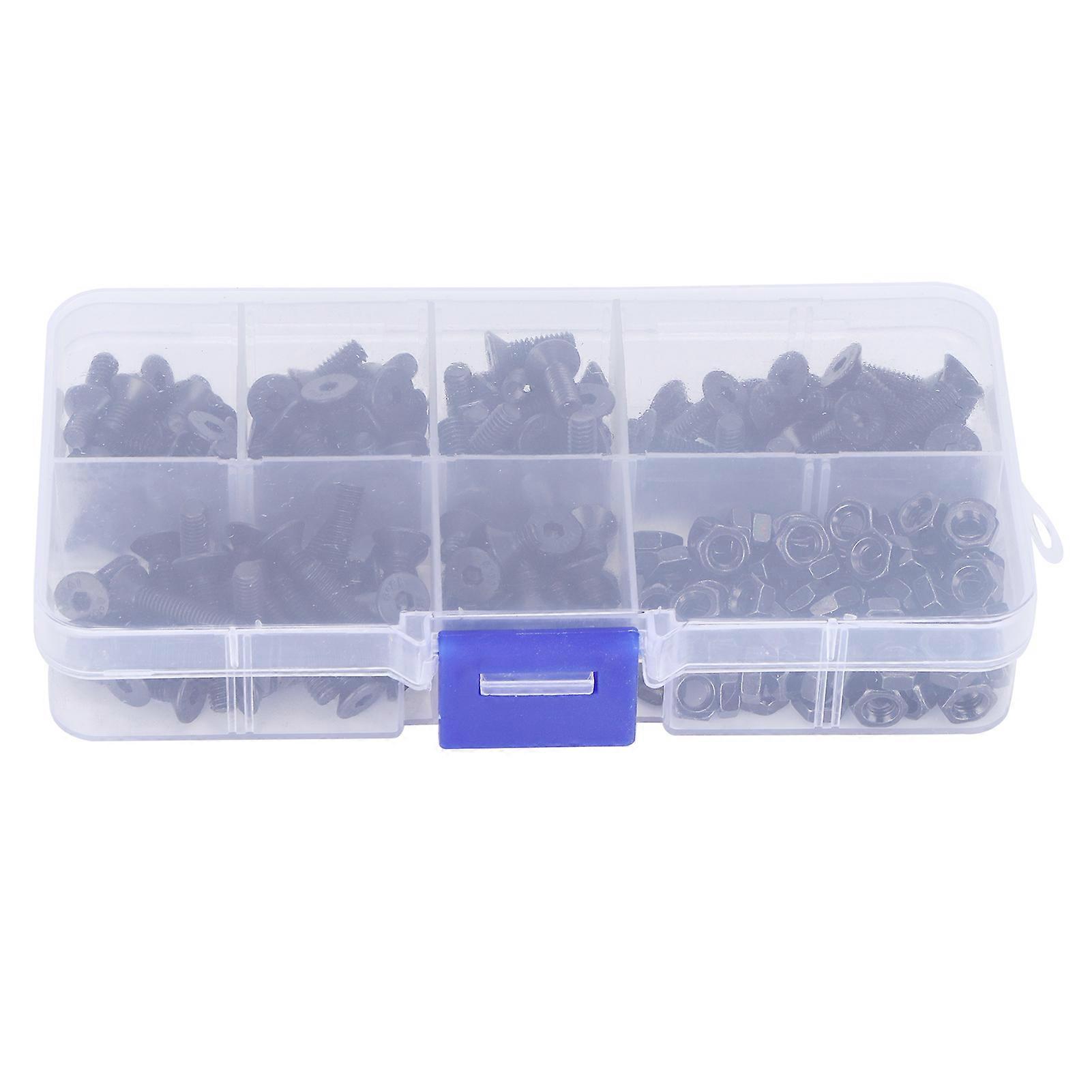 M4 Hex Socket Head Cap Screw and Nut Assortment Kit 250PCS Black Steel Hardware Accessories for Automotive and DIY Projects