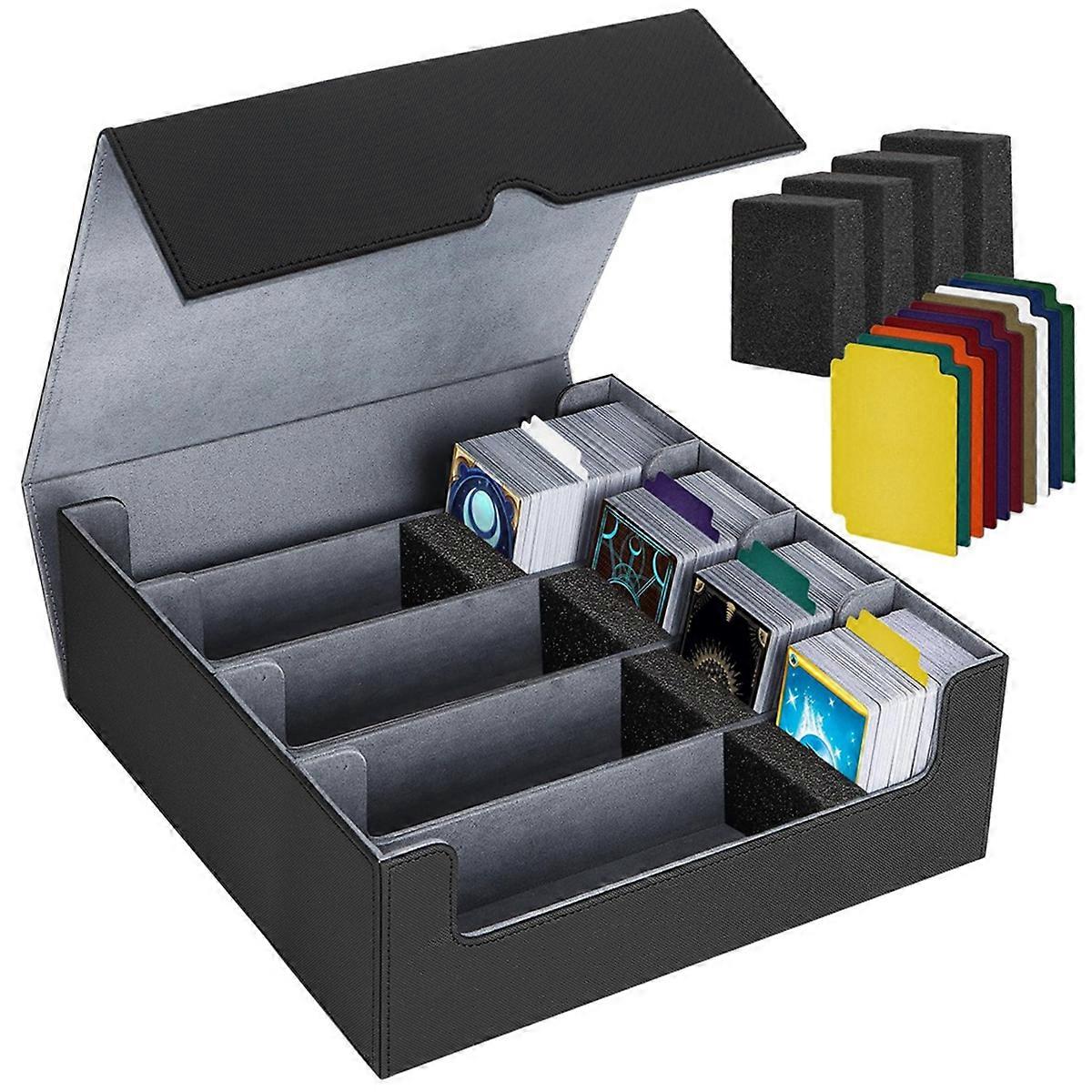 Trading Card Storage Box,4 Rows Card Deck Case ,Magnetic Closure Card Box for Game Cards Black&Gray