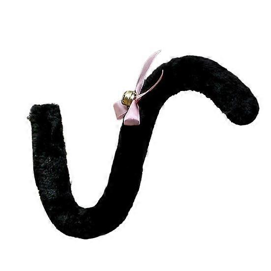 Plush Long Cat Tail Ribbon Bowknot Bell Women Girls Party Cosplay Accessories Soft Skeleton Bendable Shape Imitation Tail for Dress Skirt Leggings