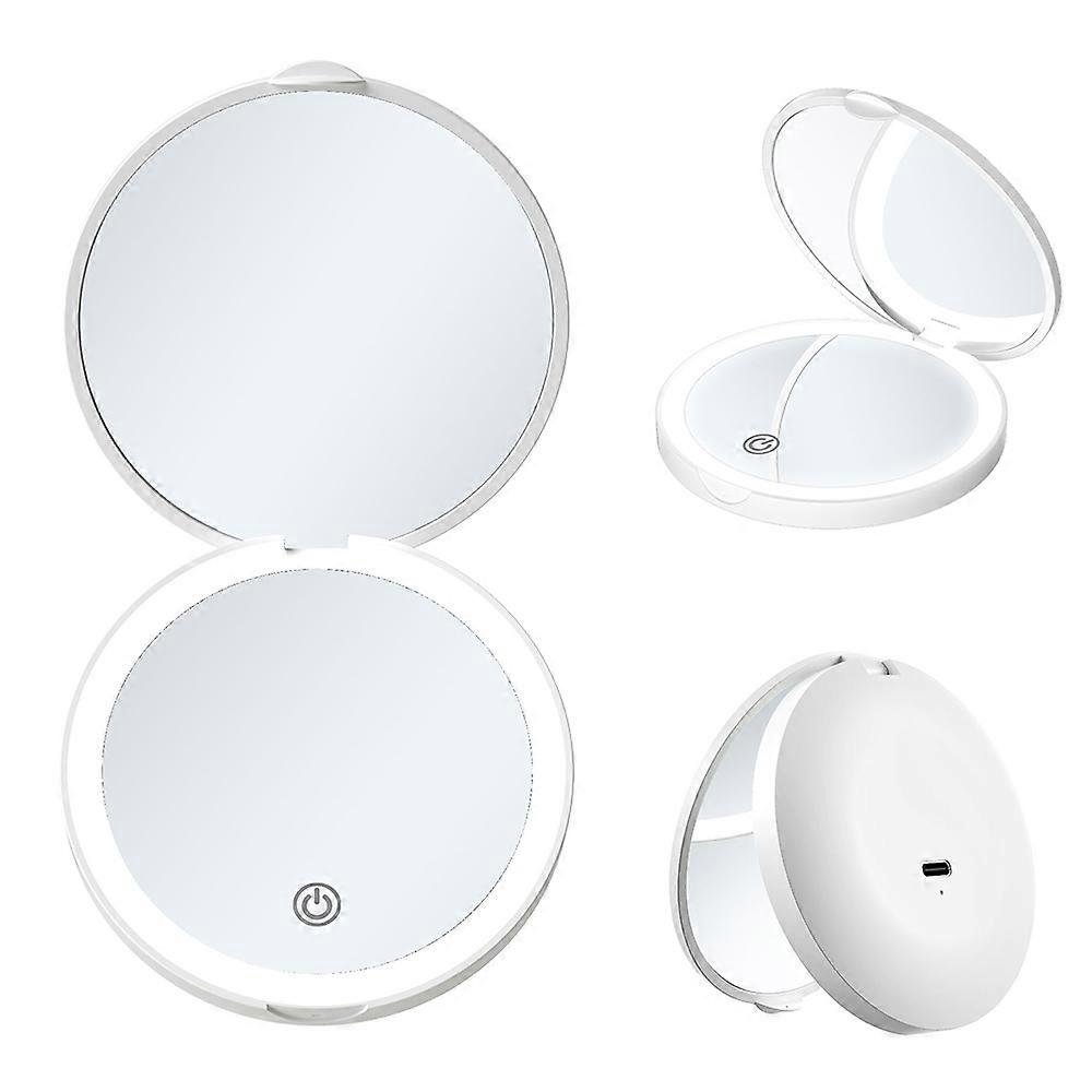 Folding Handheld LED Makeup Mirror Portable Light Mirror Dimming Mini Mirror,Rechargeable Version