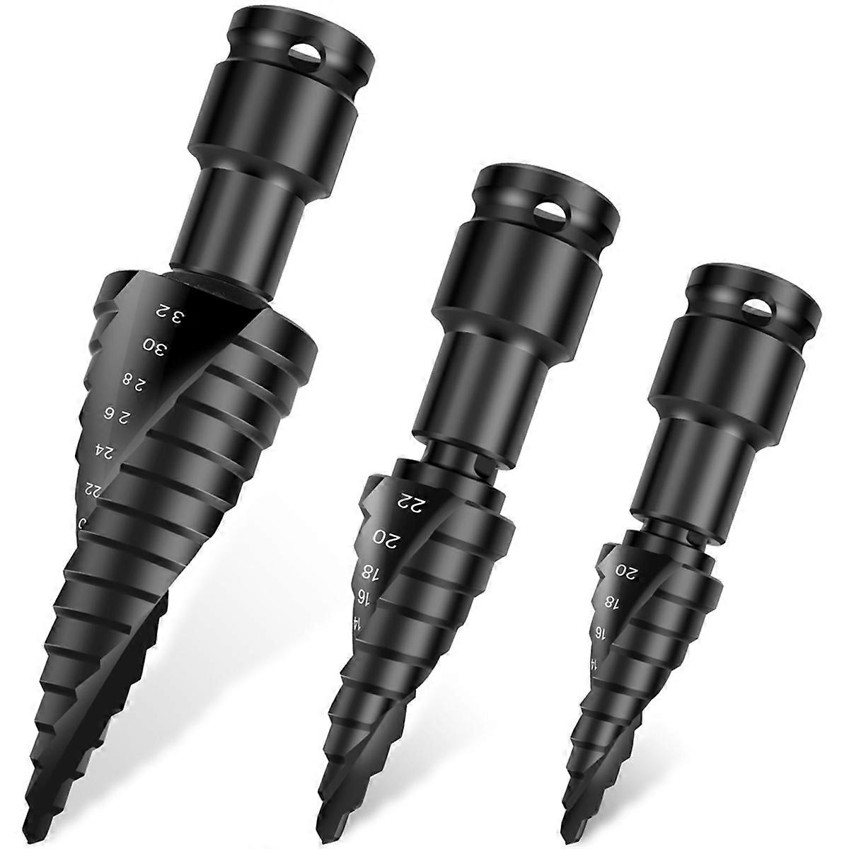 3Pcs Step Drill Bit Set, High Speed Steel Spiral Grooved Step Drill Bit, 4-32mm Cone Cutting Spiral Flute Step Drill Bit