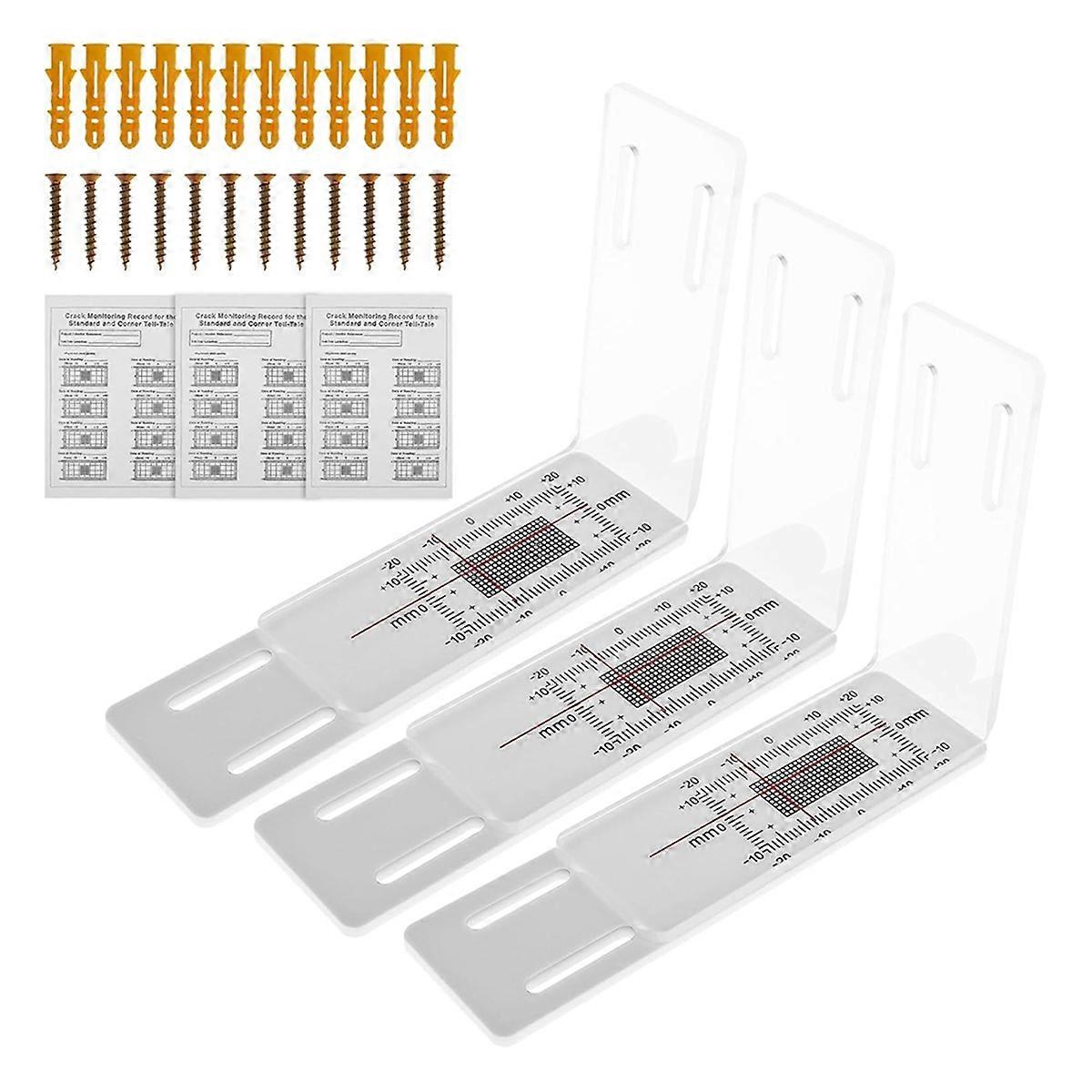 3 Pcs Crack Monitor, Crack Monitoring Record, Concrete Crack Monitor, Corner Crack Monitor, for the Standard and Corner