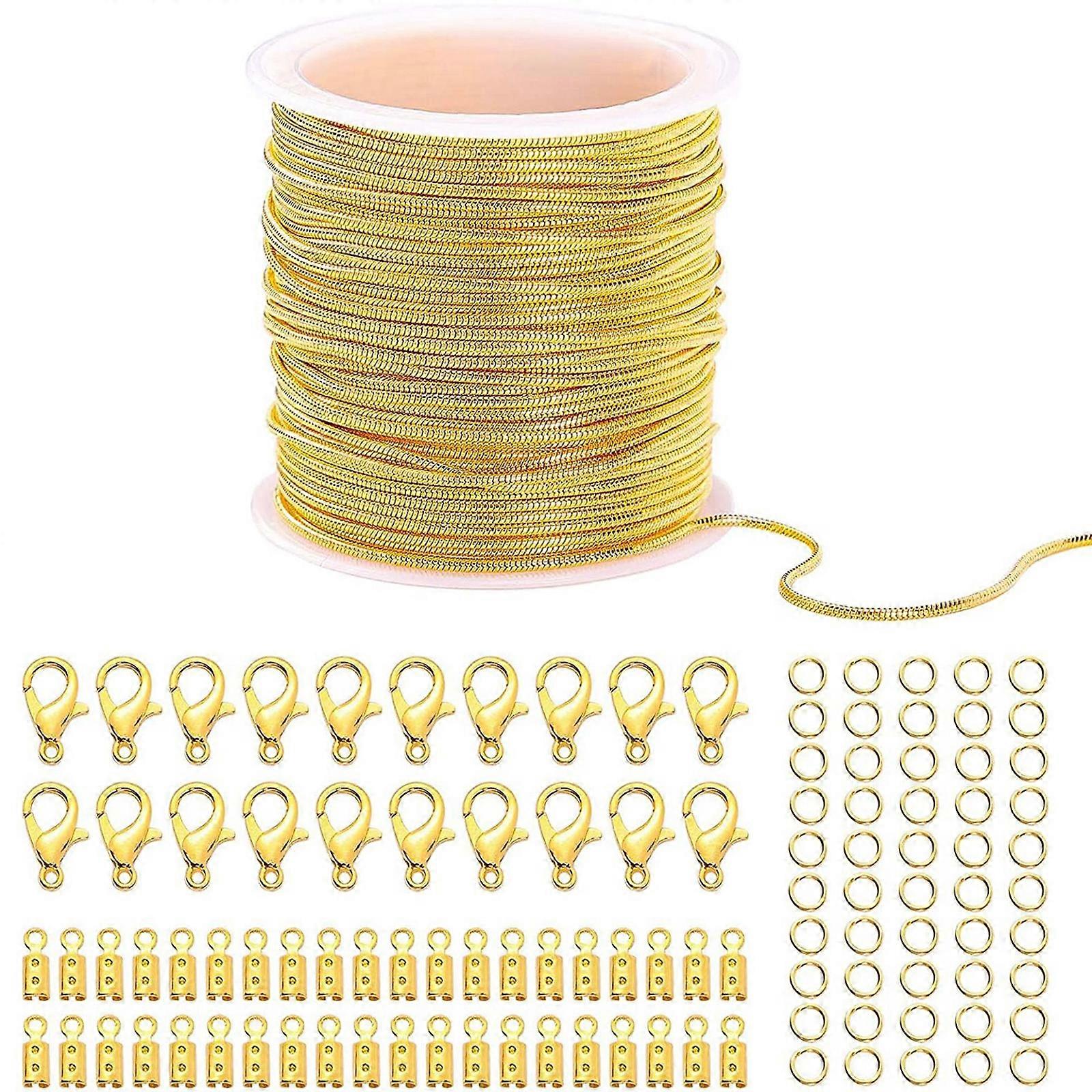 Snake Chain Cable Link Chain for w/50 Open Jump Rings 20 Lobster Clasps 40 Connector Clasps for DIY Jewelry Making Brace Gold