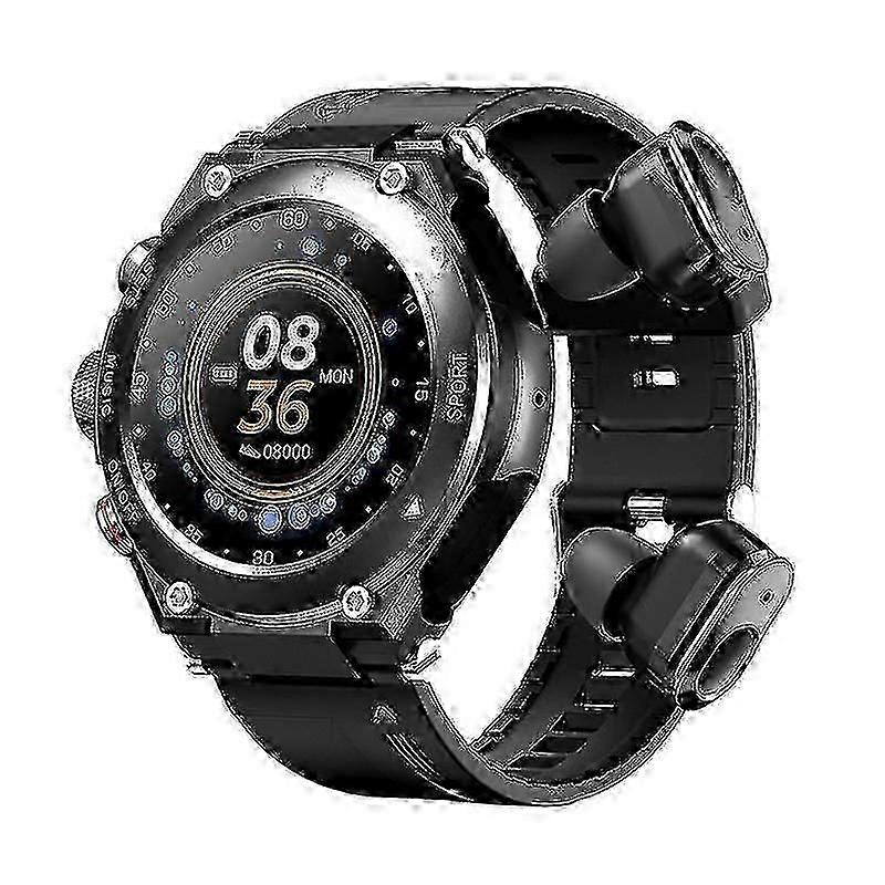 2 في 1 ساعة ذكية مع سماعات أذن ، mp3 ، مسجل صوت ، مكالمة ، متتبع للياقة البدنية مع جهاز مراقبة معدل ضربات القلب بالأكسجين في الدم