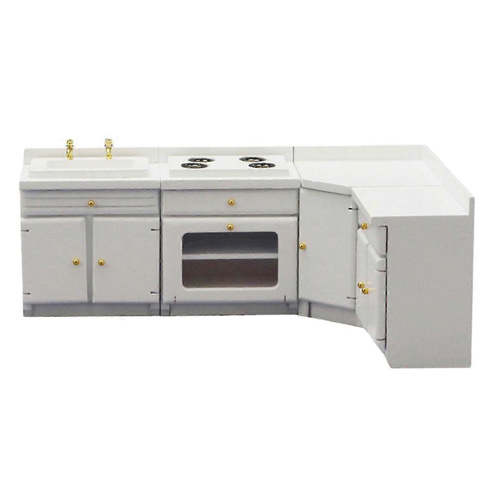 1/12 Scale Doll House Kitchen Cabinets Set Miniature Furniture Sink Counters for Kitchen Ornament A