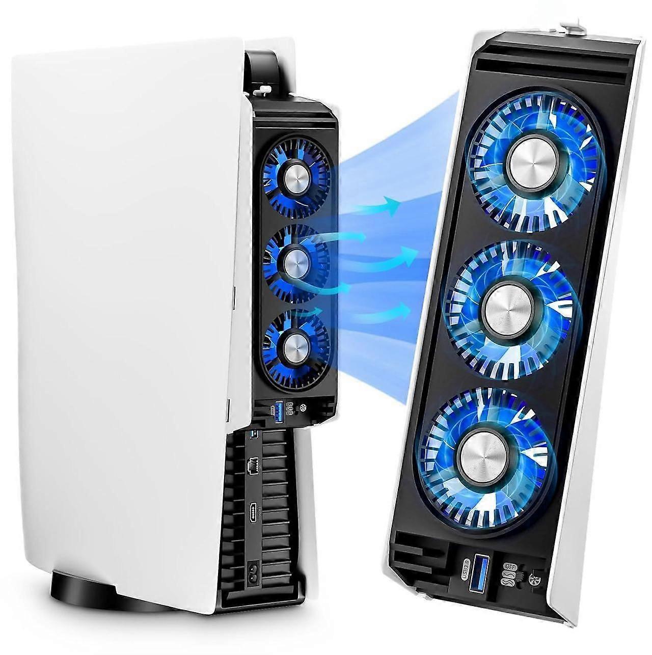 Cooling Fan for PS5 Accessories,with 3 Blue LED Light / 2 USB 3.0 Ports / 2 Fan Speed,Compatible with PlayStation 5 Console Digital/CD Version, High E