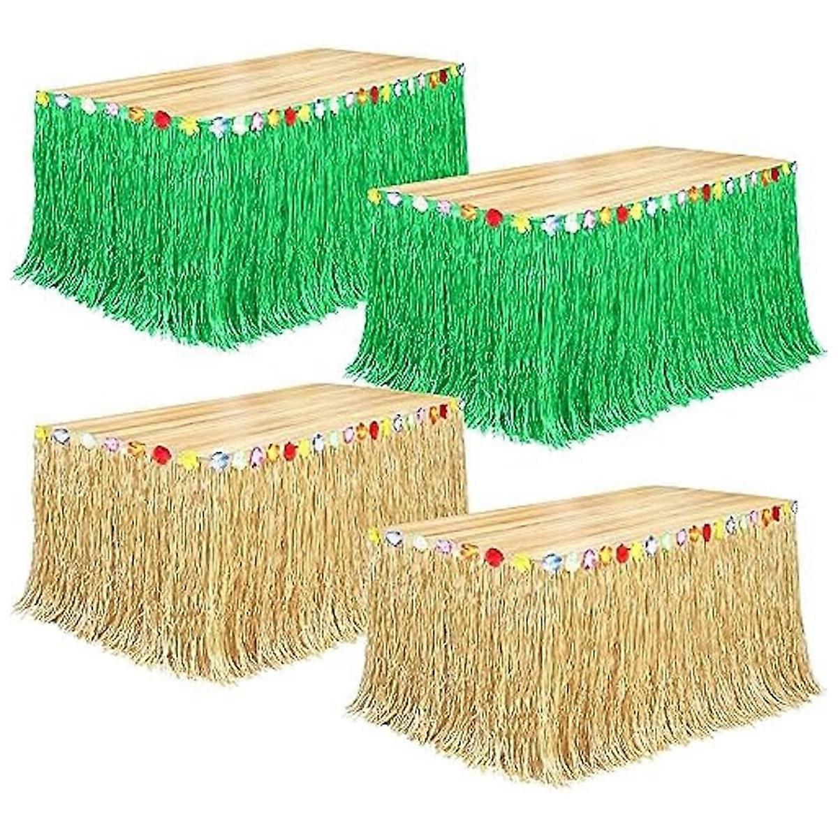4Pack Luau Grass Table Skirt 9 Feet x 29.5 Inch Hawaiian Table Skirt