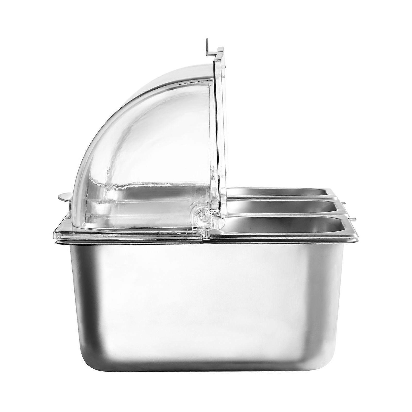 Countertop Food Display Container with 6 Stainless Steel Trays, Buffet Condiment Holder with Transparent Lid & 3 Cooling Boxes