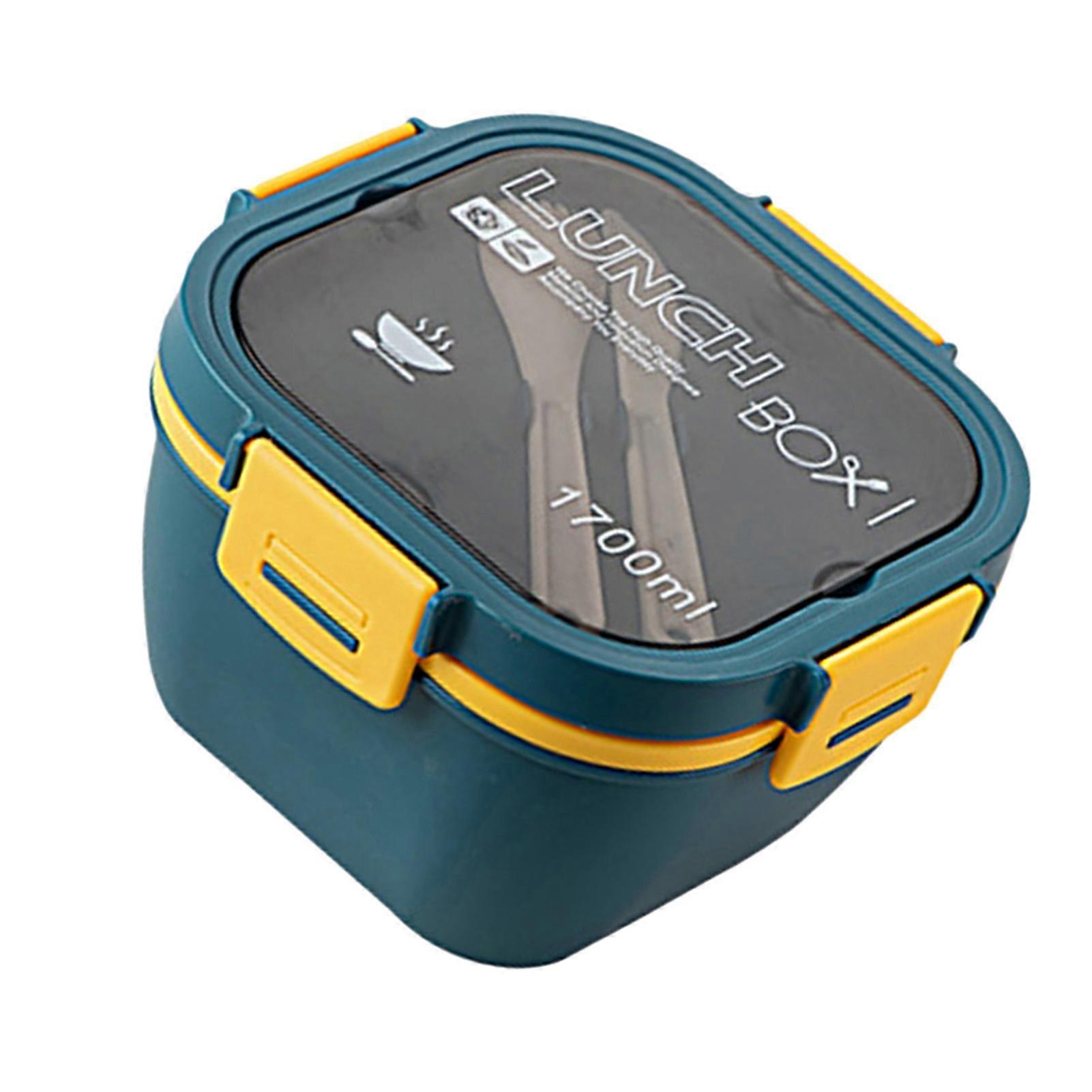 Double Layer Salad Lunch Container 4-Compartment with Sauce Container Fork Spoon Food Prep Storage Containers for Lunch Snacks School Travel