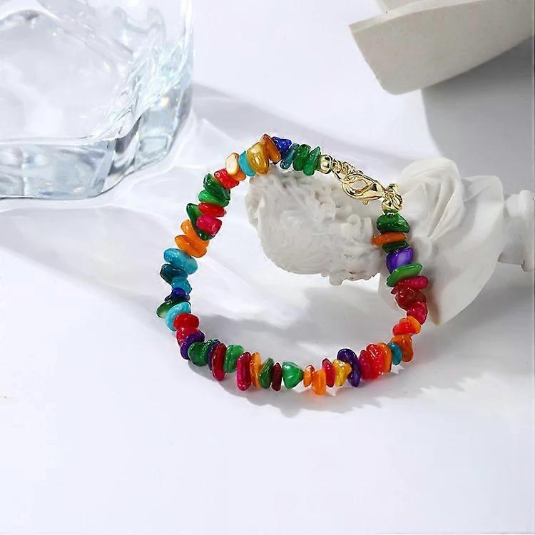 Boho Beaded Bracelet Anklet for Women-Colorful Natural Gravel S2211-11 S2211-11 Colorful