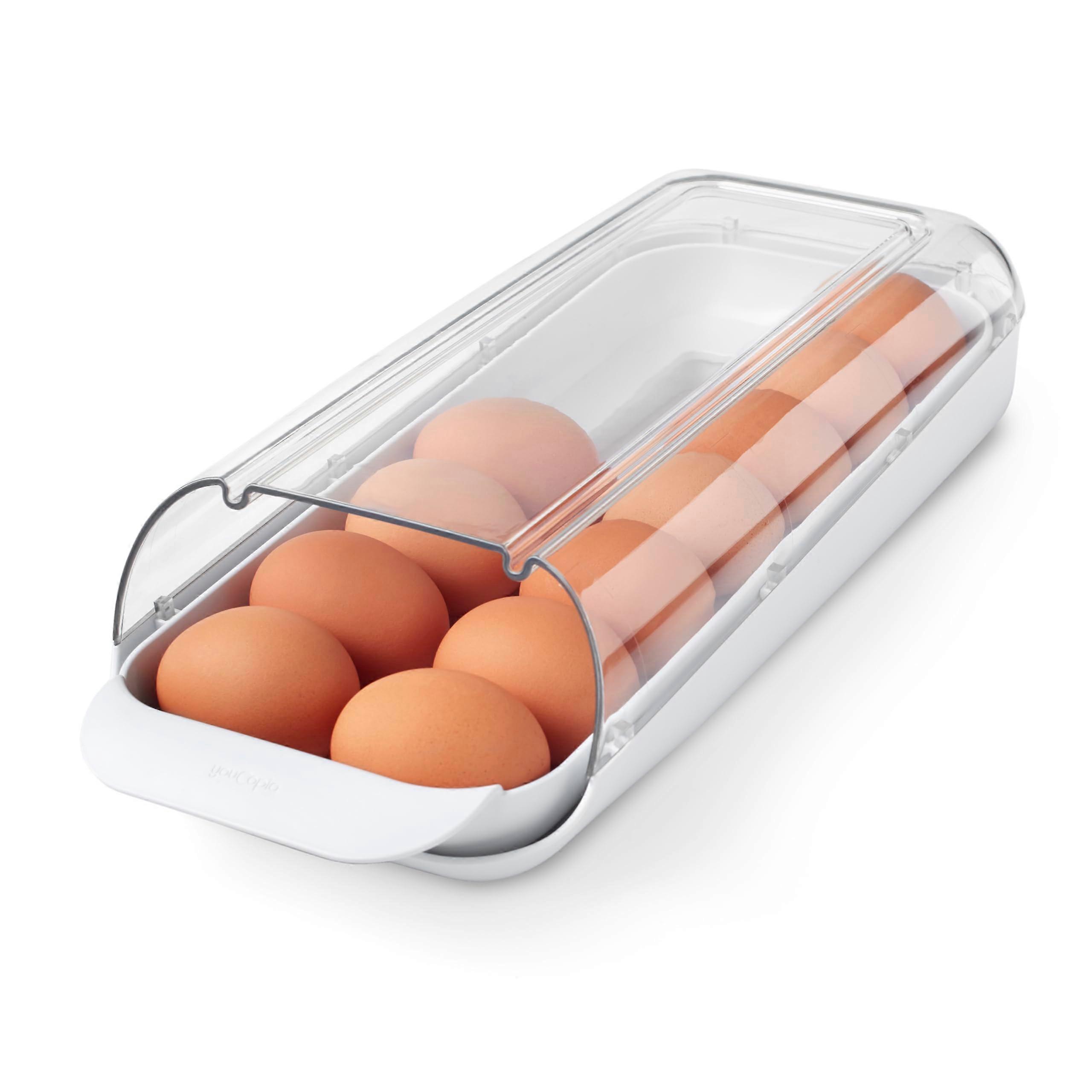 Rolling Egg Holder BPA-Free Stackable Organizer with Removable Tray for Refrigerator Storage and Easy Access