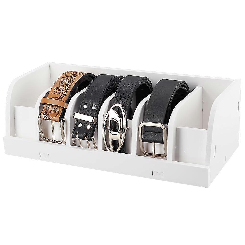 Belt Storage Holder Organizer for 6 Belts, White, 1.93-Inch Wide, Belt Container with Drawer and Screen for Men