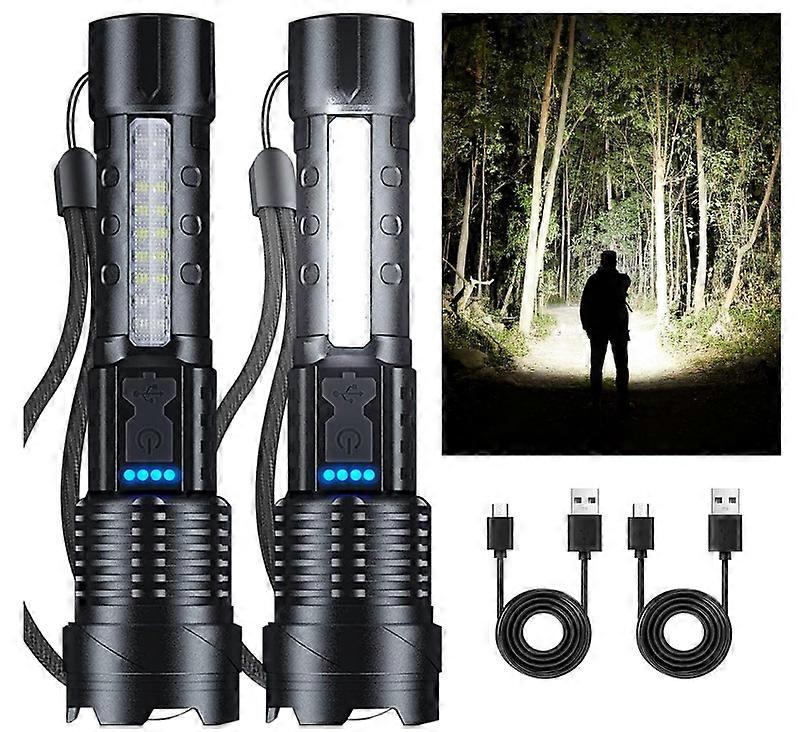 Rechargeable Flashlights for Home Outdoor [2 Pack] Flashlights High Lumens Rechargeable, Super Bright 7 Modes IPX6 Waterproof Zoomable(Black)
