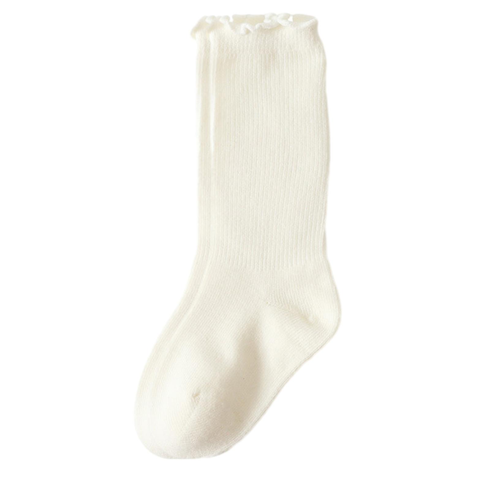 Spring Fall Baby Socks Infant Toddlers Socks Solid Soft and Kids Under Knee Length Socks with Not Binding Cuffs White XS