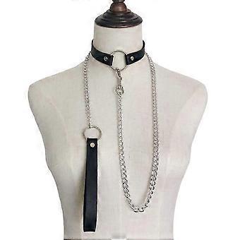 Women Faux Leather Collar Leash Chain Decor Adjustable Erotic Lover Necklace Cosplay Nightclub Party