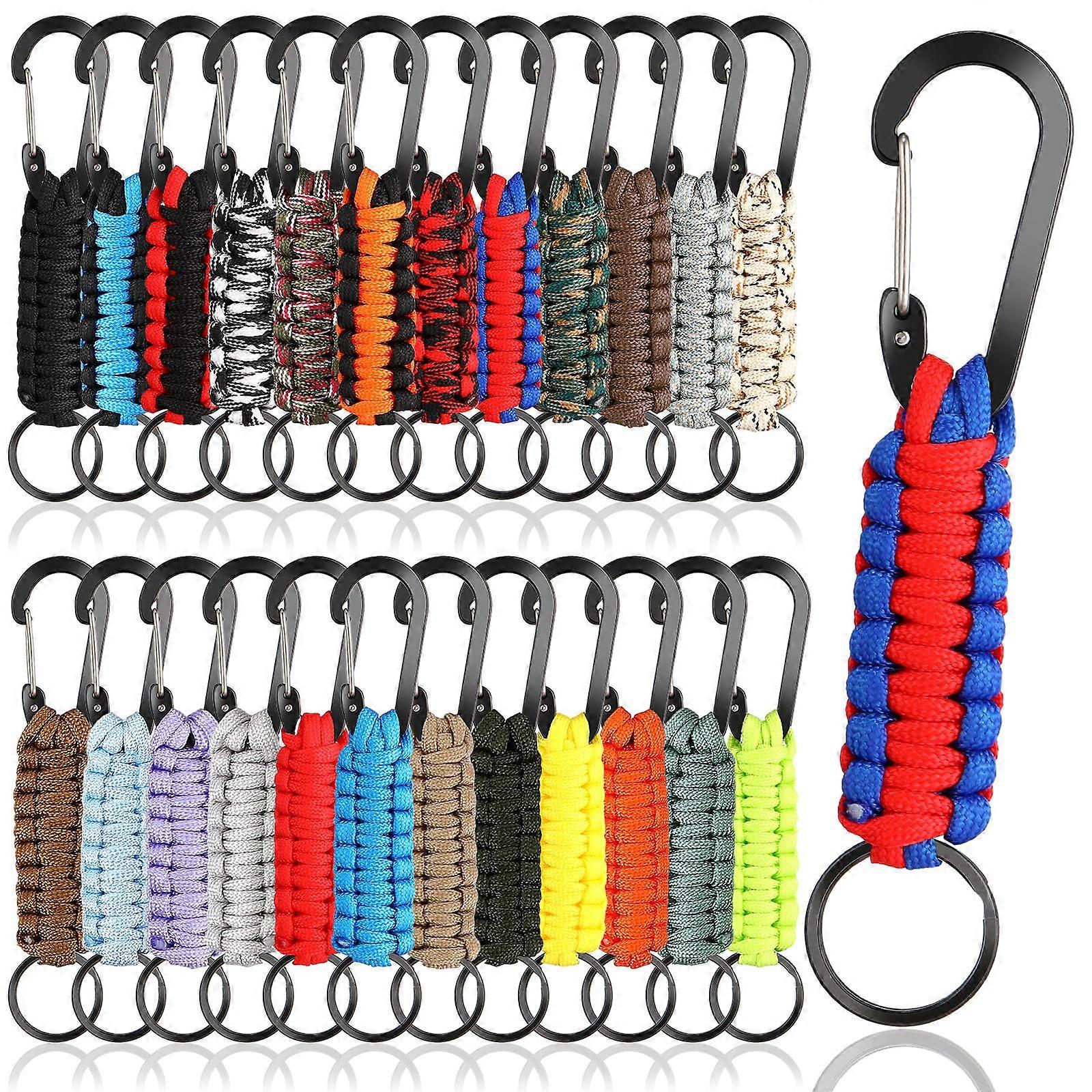 24 Pcs Paracord Keychain Key Lanyard Military Braided Keychain Clip with Strap for Keys