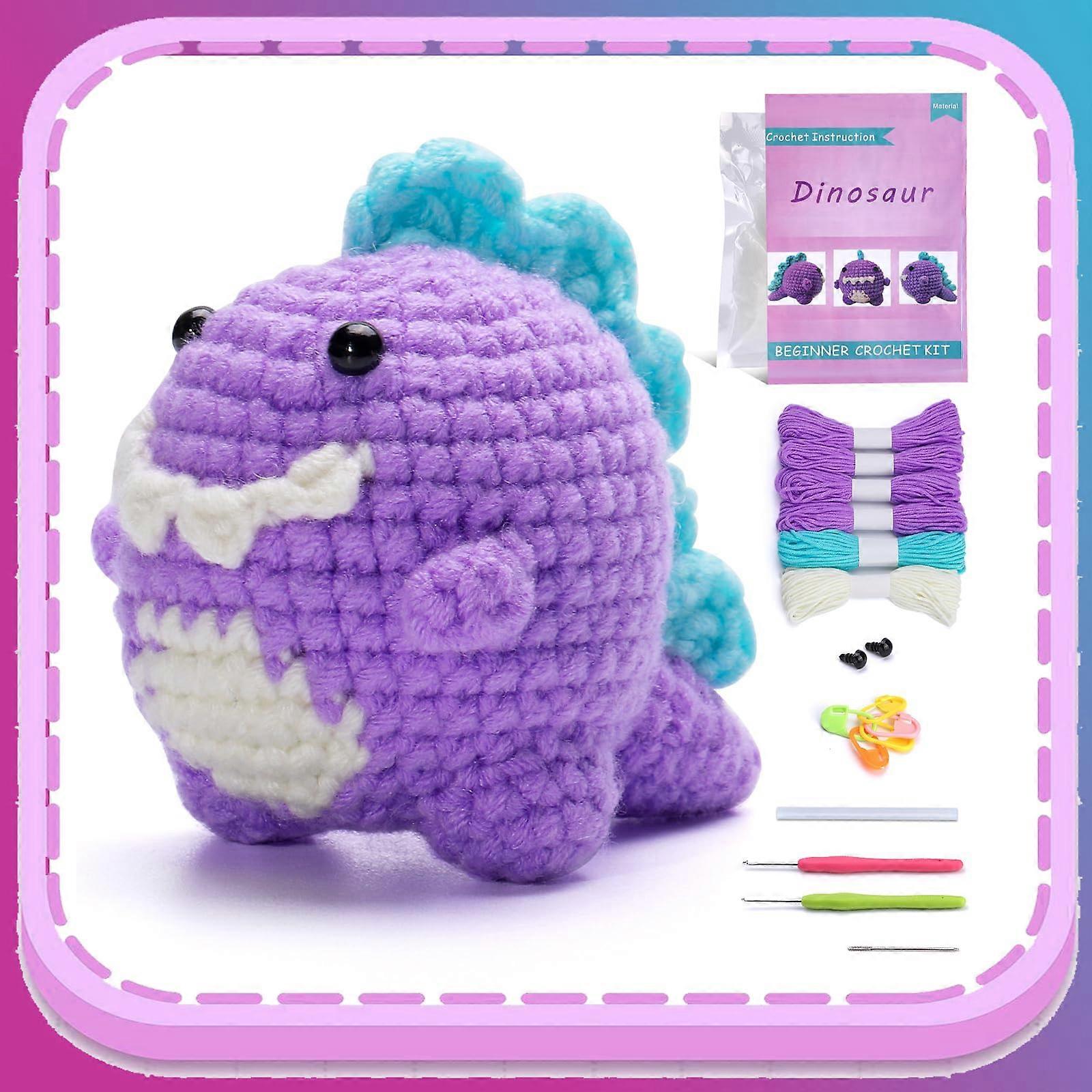 Crochet Kit for Beginners – DIY Purple Dinosaur Crochet Project with Step-by-Step Video Tutorials and All Necessary Supplies