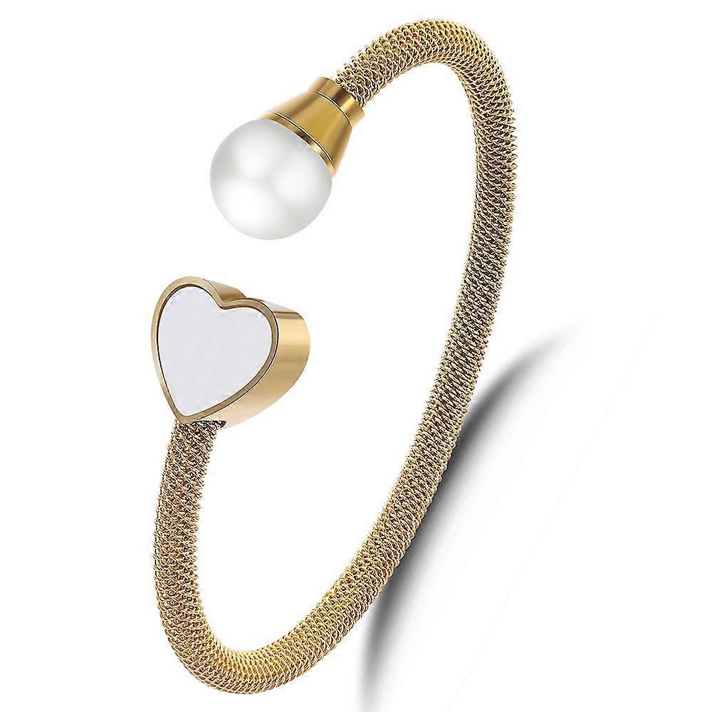 Heart-Shaped Diagonal Pearl Cable Bracelet Titanium Steel Bracelet Epoxy Bracelet