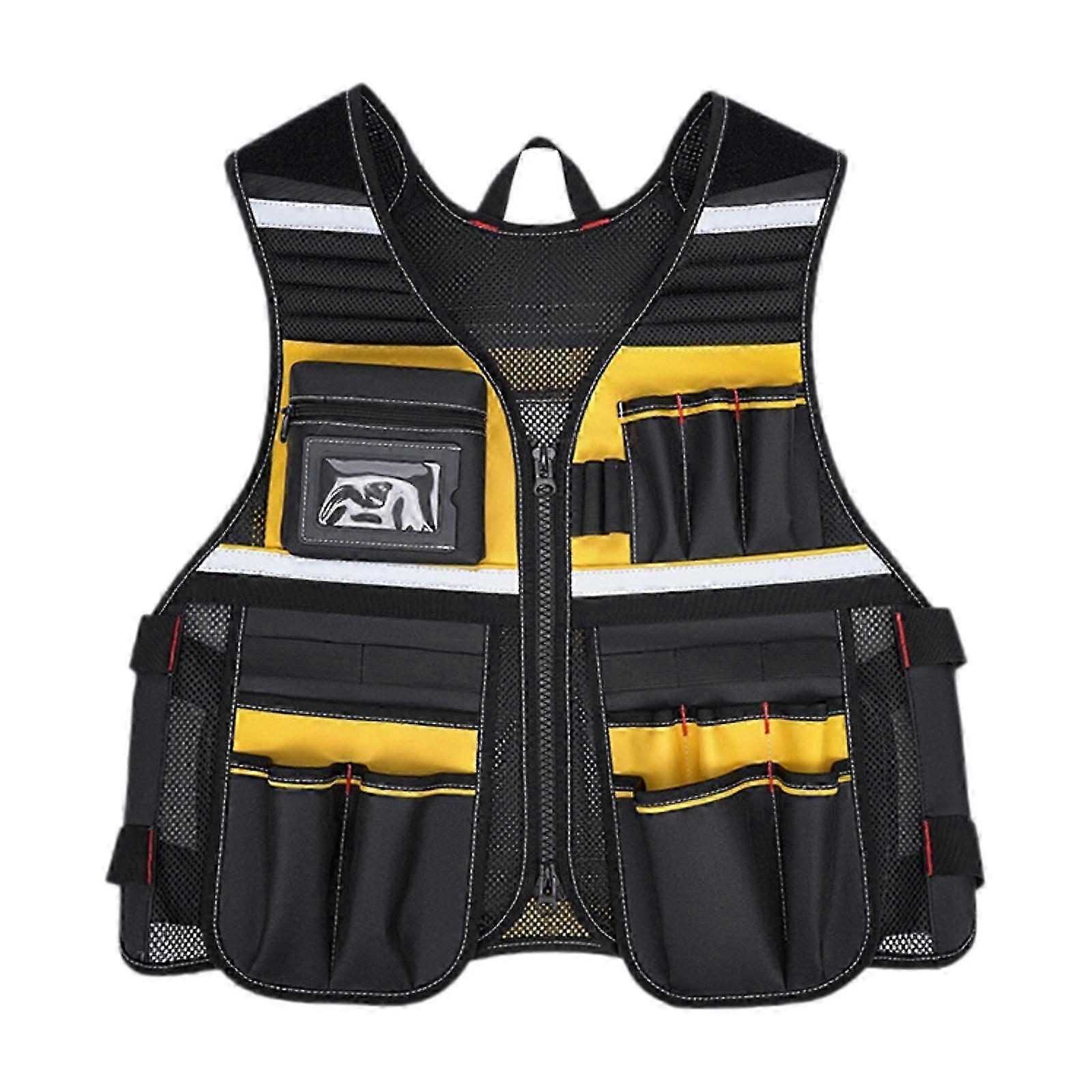 Reflective Work Vest with 14 Pockets, Breathable Mesh Back for Electricians