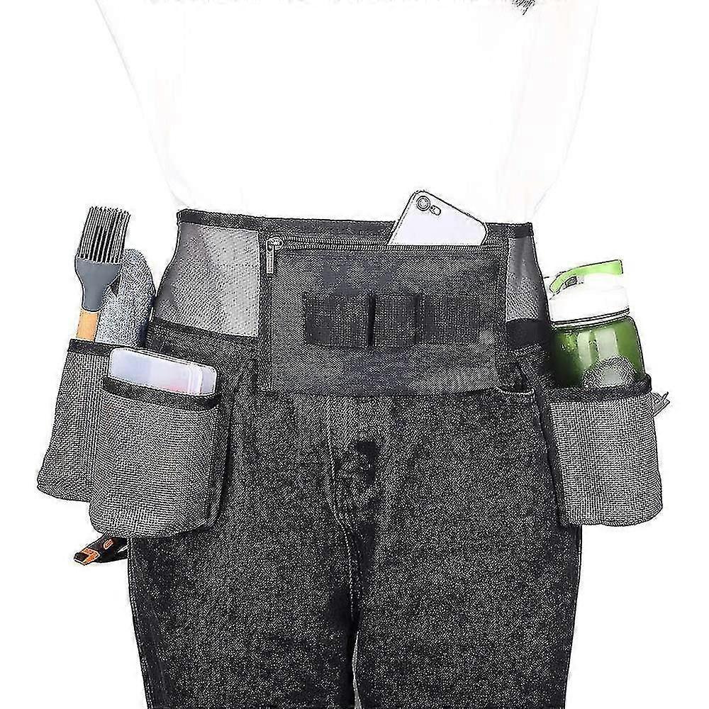 Hjyang Cleaning Tool Belt With 4 Pockets And 3 Elastic Slots - Adjustable Nylon Mesh Cleaning Belt For House Cleaning - Tool Bag With Belt, Black ISO