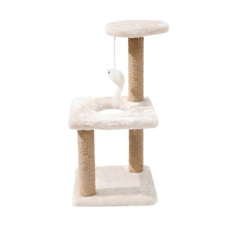 Three-Layer Small Cat Tree for Indoor Cats, Medium White Cat Activity Tower with Scratching Posts for Kittens and Large Cats