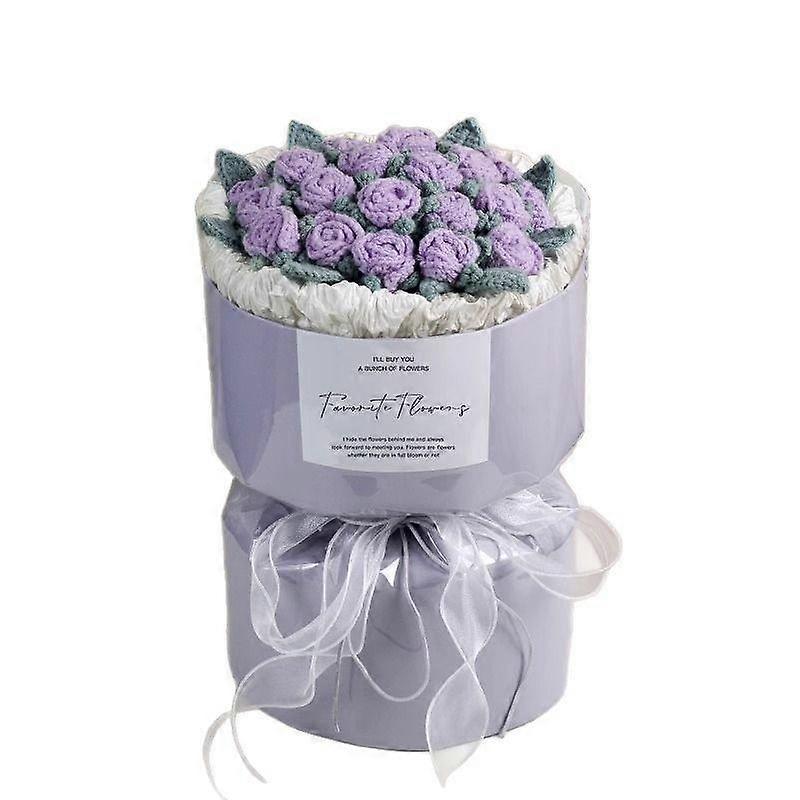 완성 된 뜨개질 꽃 장미 크로셰 뜨개질 부케 크리에이티브 뜨개질 꽃 결혼식