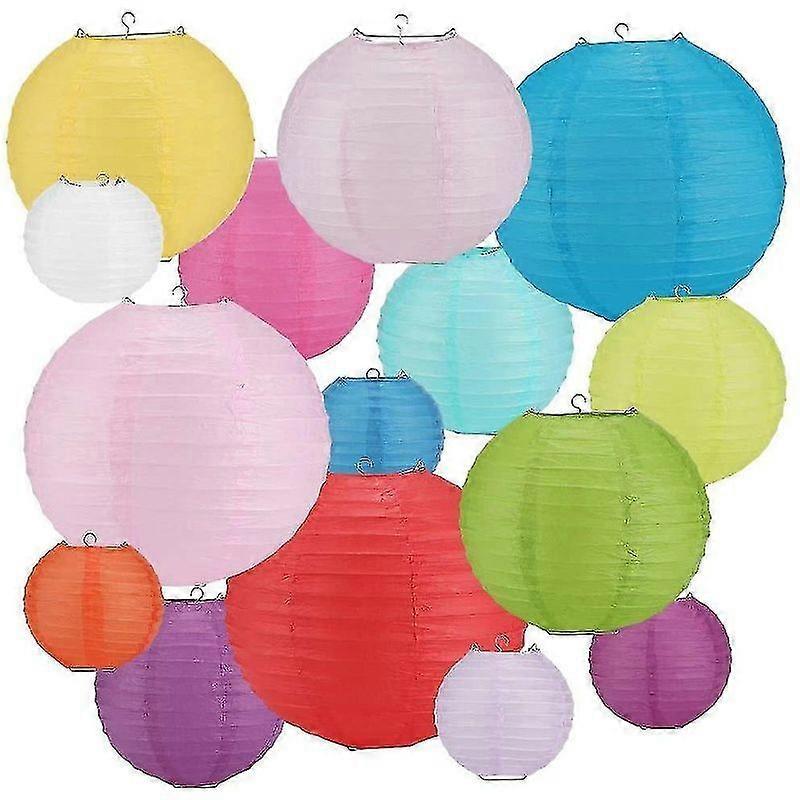 Lebanghui 16 Pcs Paper Lanterns Round Colorful Paper Lantern With Wire Ribbing, Different