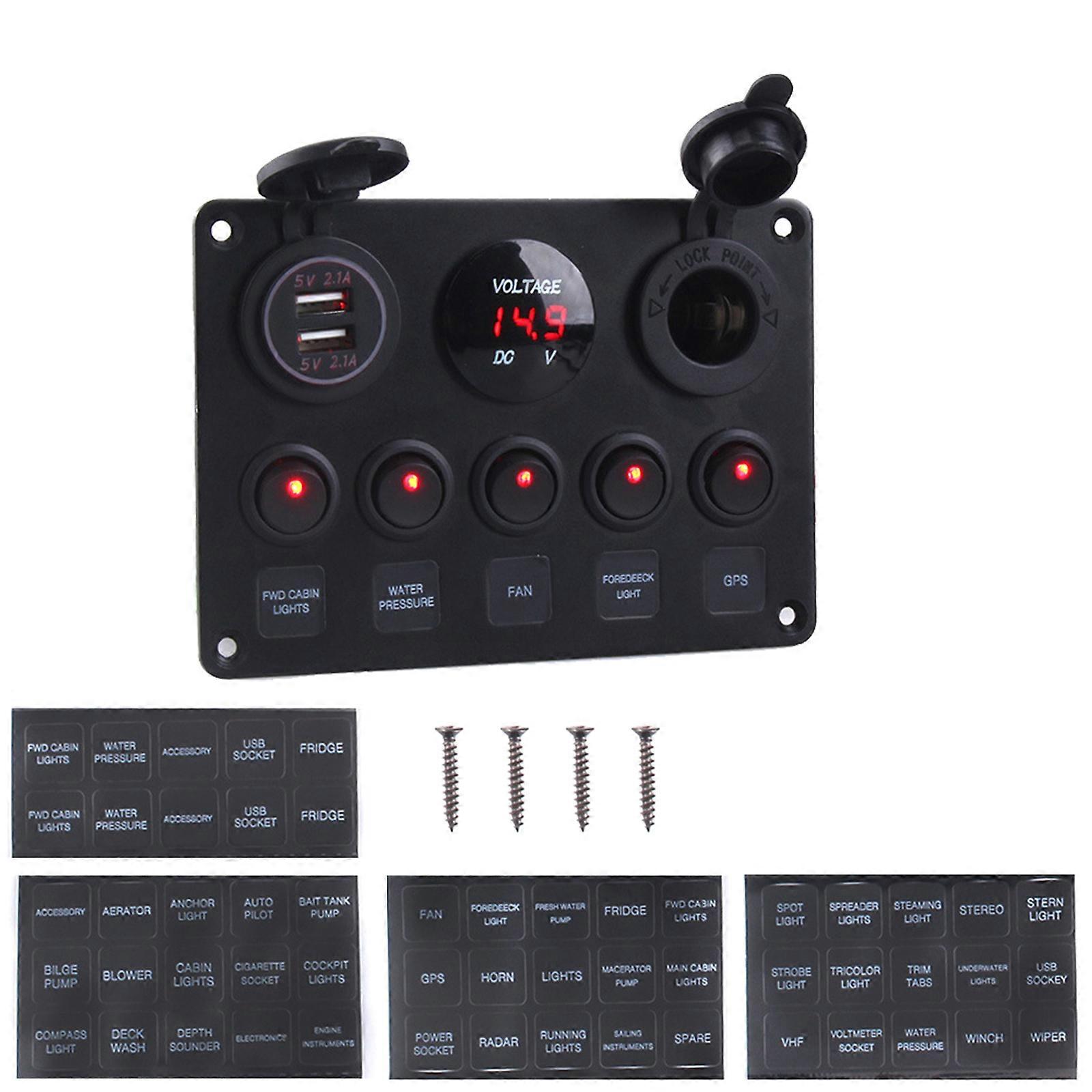 24V 12V 5 Buttons Light Toggle Rockers Switch Panel for Yacht Marine Car Interior LED Keys Indicator Breaker Waterproof