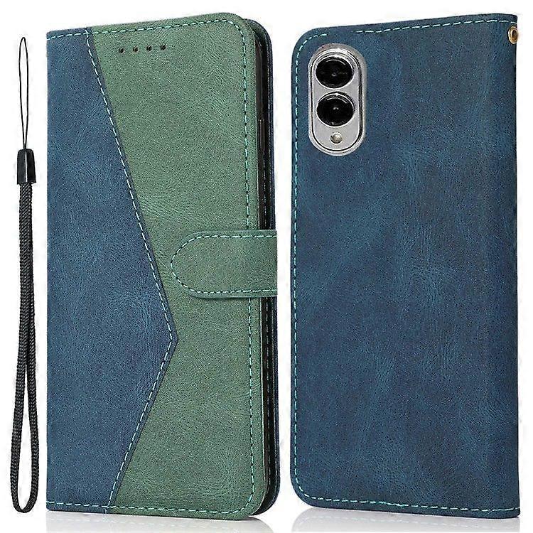 For Samsung Galaxy S25 Edge Case Color Splicing Wallet Stand Leather Phone Cover with Wrist Strap