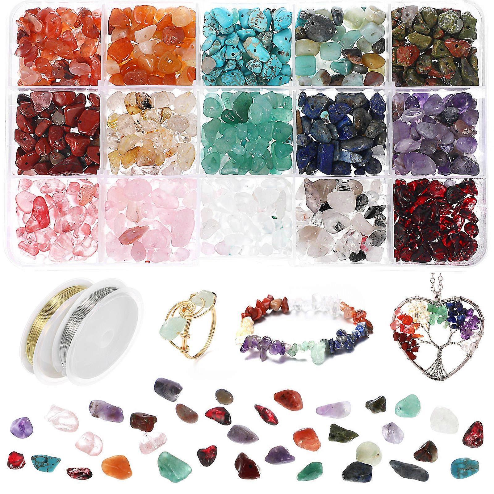 Natural Irregular Beads Box with Drilled Holes and Copper Wire for DIY Jewelry Making – Loose Gemstone Set for Bracelet Crafting and Bead Enthusiasts